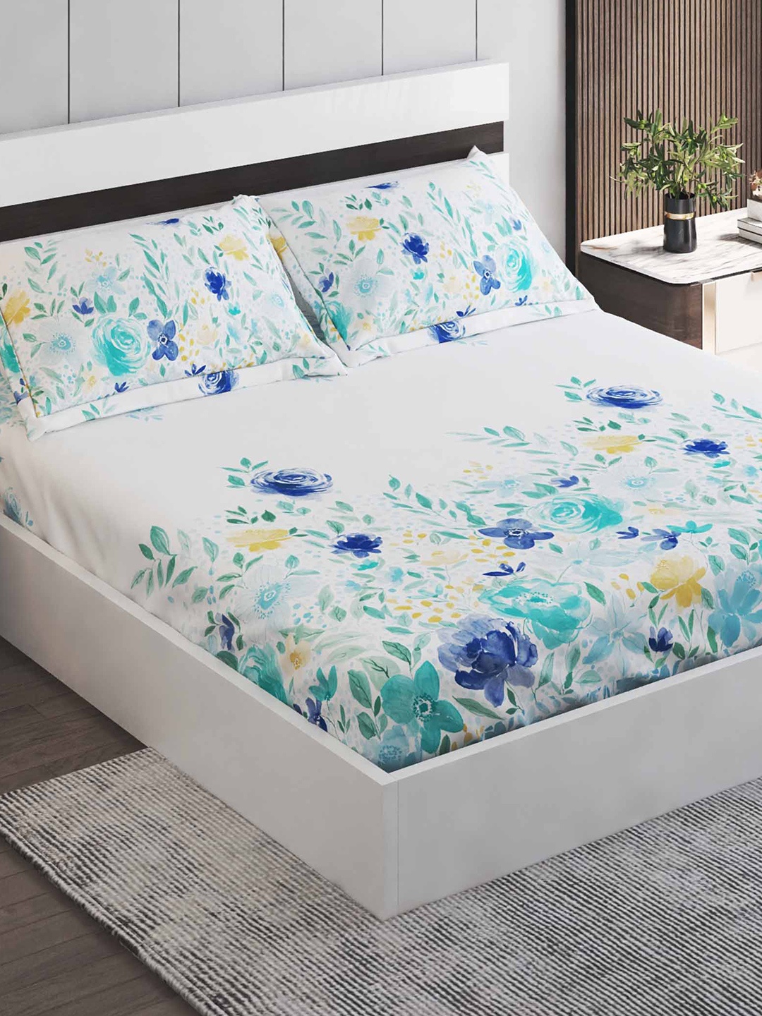 Home Centre Medley Santorini White Floral 180 TC Fitted King Bedsheet & 2 Pillow Covers
Home Centre Medley Santorini White Floral 180 TC Fitted King Bedsheet & 2 Pillow Covers