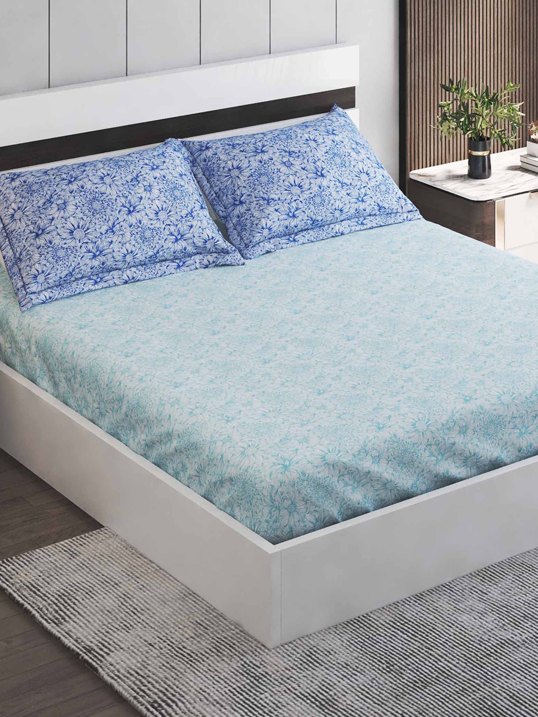 Home Centre Medley Santorini Sea Green Floral 180 TC King Bedsheet & 2 Pillow Covers, Blue
Home Centre Medley Santorini Sea Green Floral 180 TC King Bedsheet & 2 Pillow Covers, Blue