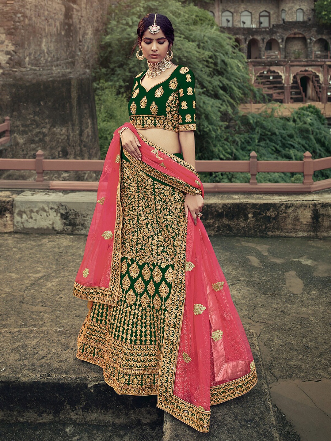 ODETTE Embroidered Beads and Stones Satin Semi-Stitched Lehenga Choli With Dupatta, Green
ODETTE Embroidered Beads and Stones Satin Semi-Stitched Lehenga Choli With Dupatta, Green
