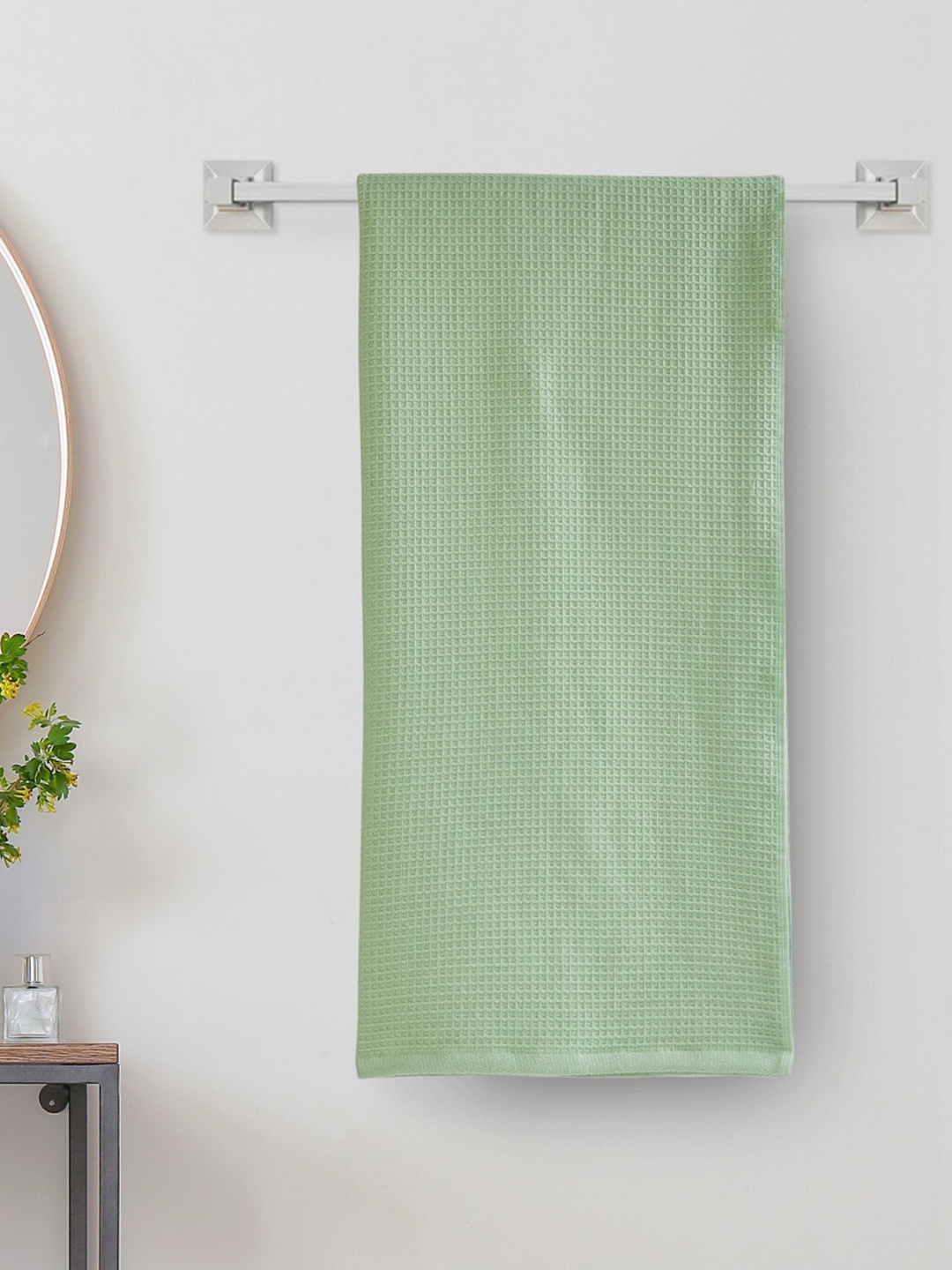 Home Centre Green Self-Design Cotton Bath Towel