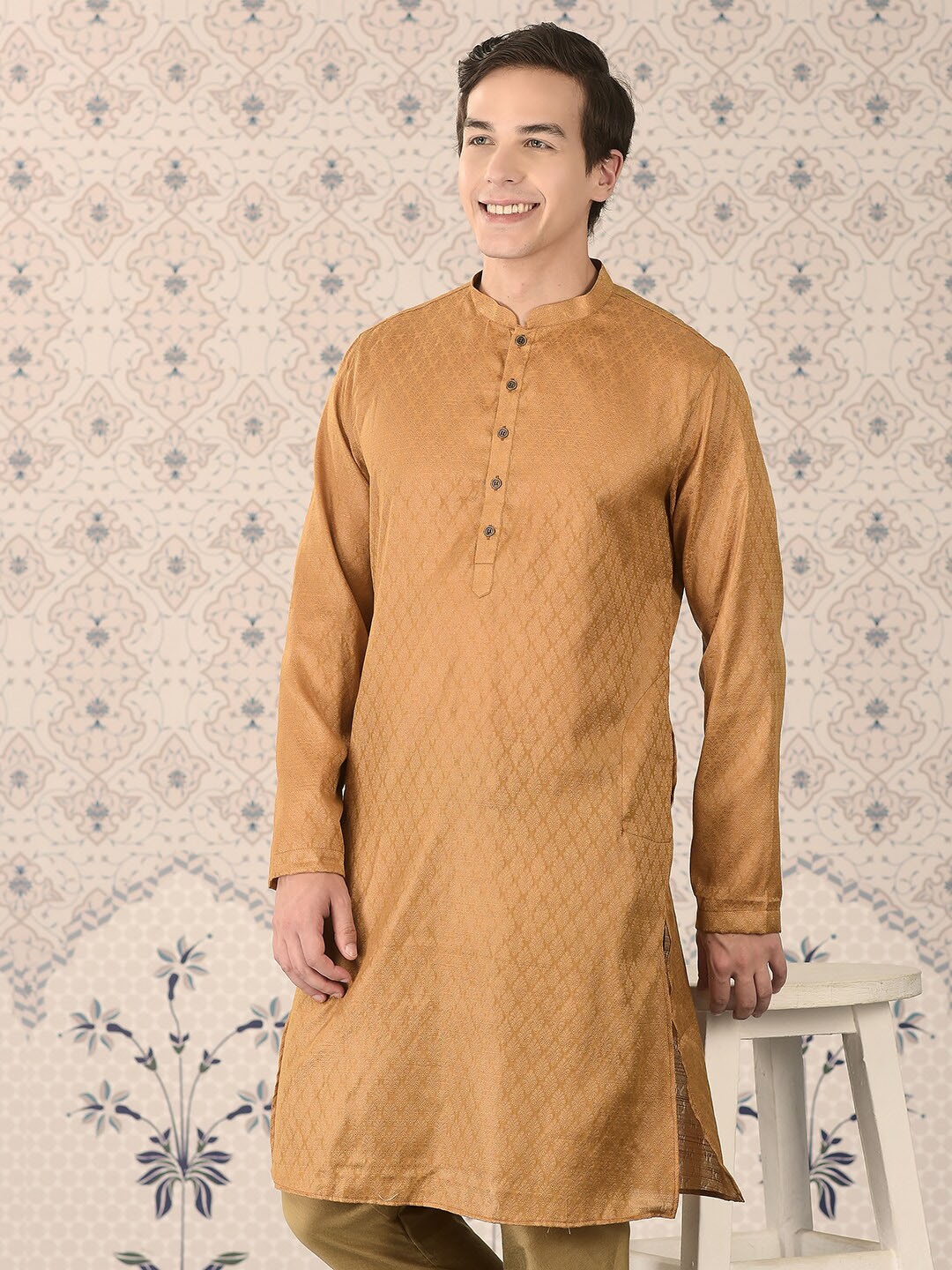 Ode by House of Pataudi Mustard Yellow Woven Design Mandarin Collar Kurta With Churidar
Ode by House of Pataudi Mustard Yellow Woven Design Mandarin Collar Kurta With Churidar