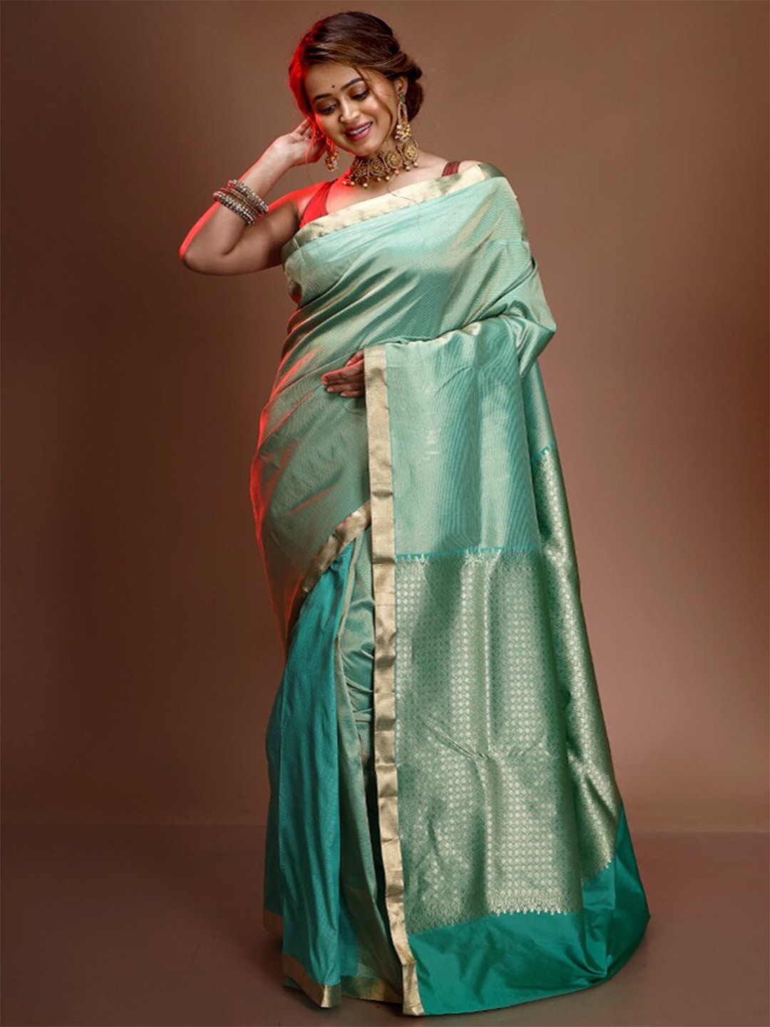 AllSilks Zari Pure Silk Kanjeevaram Saree, Green