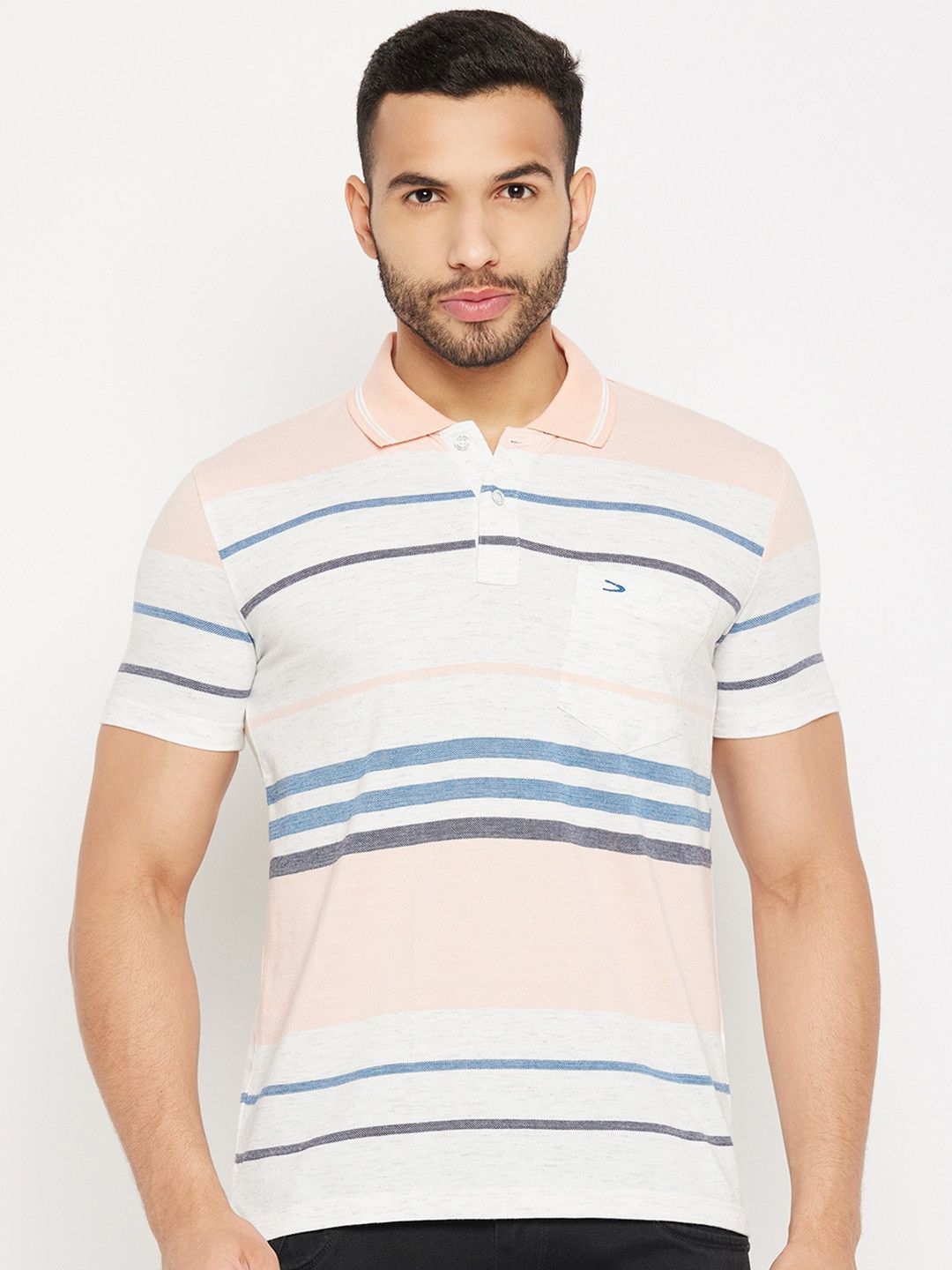Duke Striped Polo Collar Cotton T-shirt, Peach
Duke Striped Polo Collar Cotton T-shirt, Peach