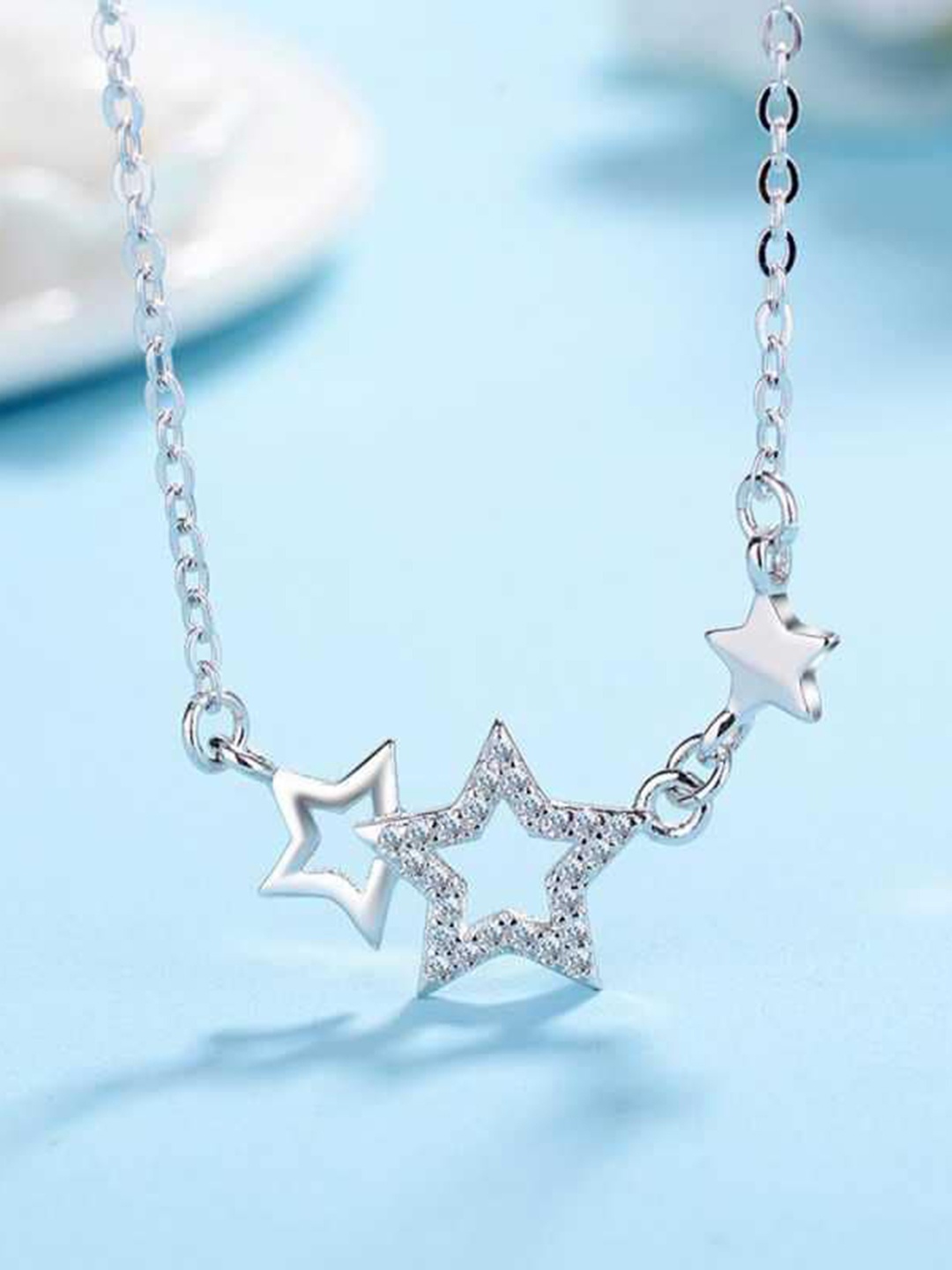 MYKI SIlver-Plated Cubic Zirconia Studded Star Pendant