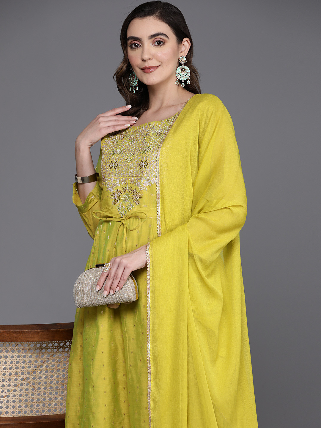 Indo Era Embroidered Empire Sequinned Chanderi Silk Kurta with Trousers & Dupatta, Lime green
Indo Era Embroidered Empire Sequinned Chanderi Silk Kurta with Trousers & Dupatta, Lime green