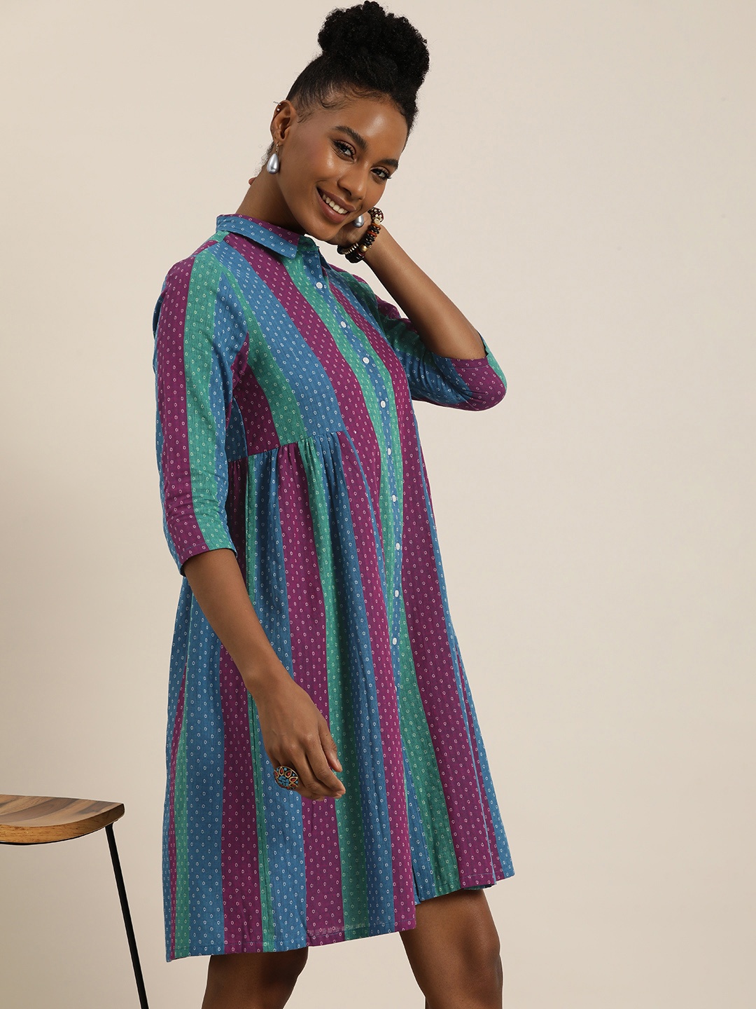 Taavi Woven Legacy Striped & Floral Micro-Ditsy Pure Cotton Shirt Stytle Ethnic Dress, Magenta
Taavi Woven Legacy Striped & Floral Micro-Ditsy Pure Cotton Shirt Stytle Ethnic Dress, Magenta