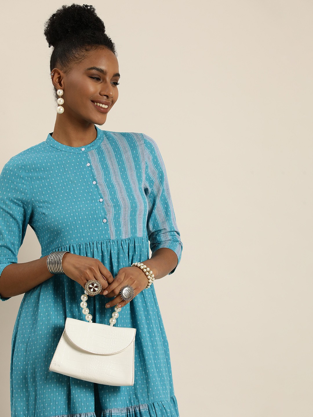 Taavi Ethnic Motifs Printed Woven Legacy Pure Cotton A-Line Ethnic Dress, Teal
Taavi Ethnic Motifs Printed Woven Legacy Pure Cotton A-Line Ethnic Dress, Teal