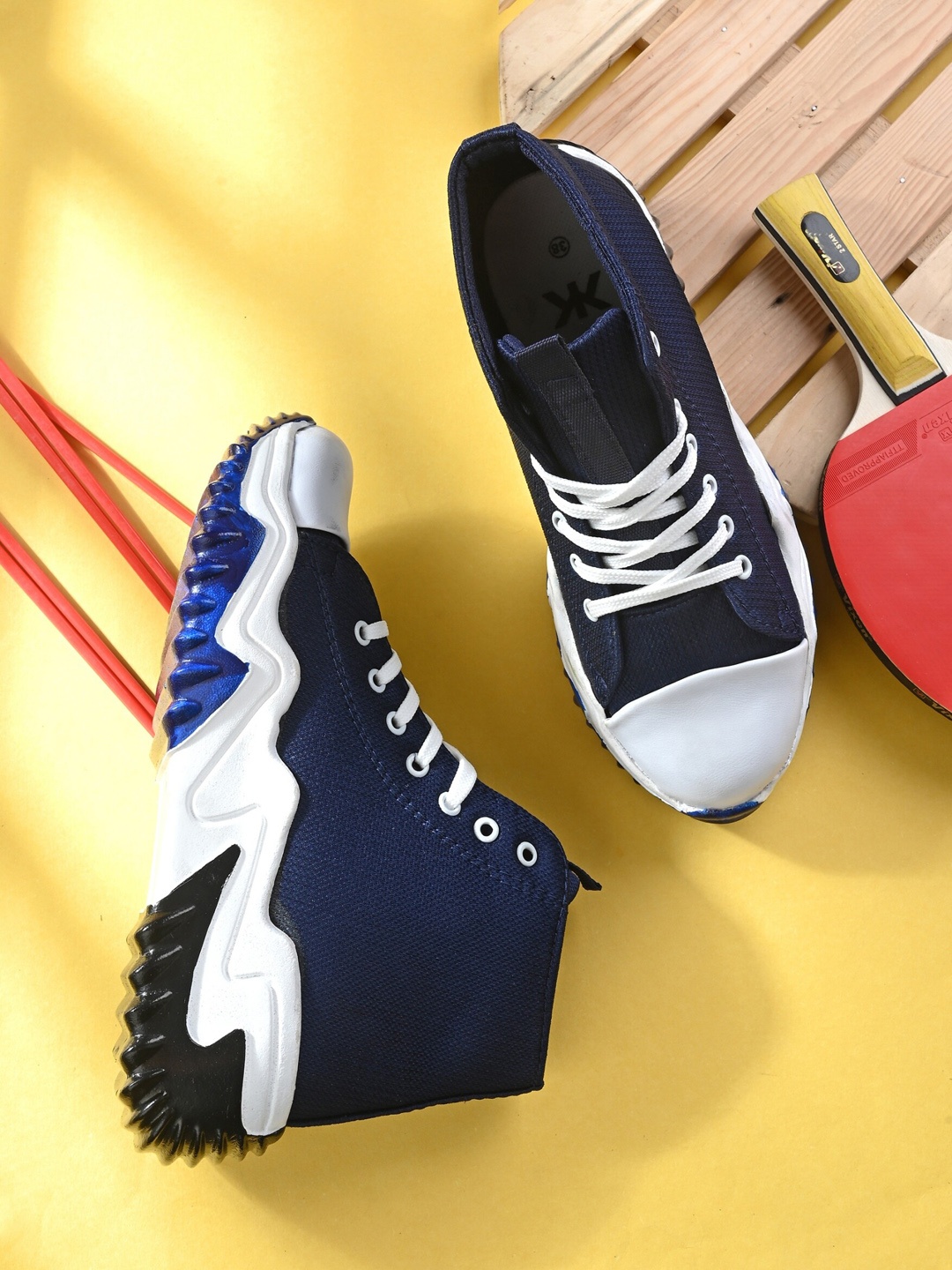 Kook N Keech Women Navy Blue & White Mid Top Textile Padded Insole Contrast Sole Sneakers
Kook N Keech Women Navy Blue & White Mid Top Textile Padded Insole Contrast Sole Sneakers