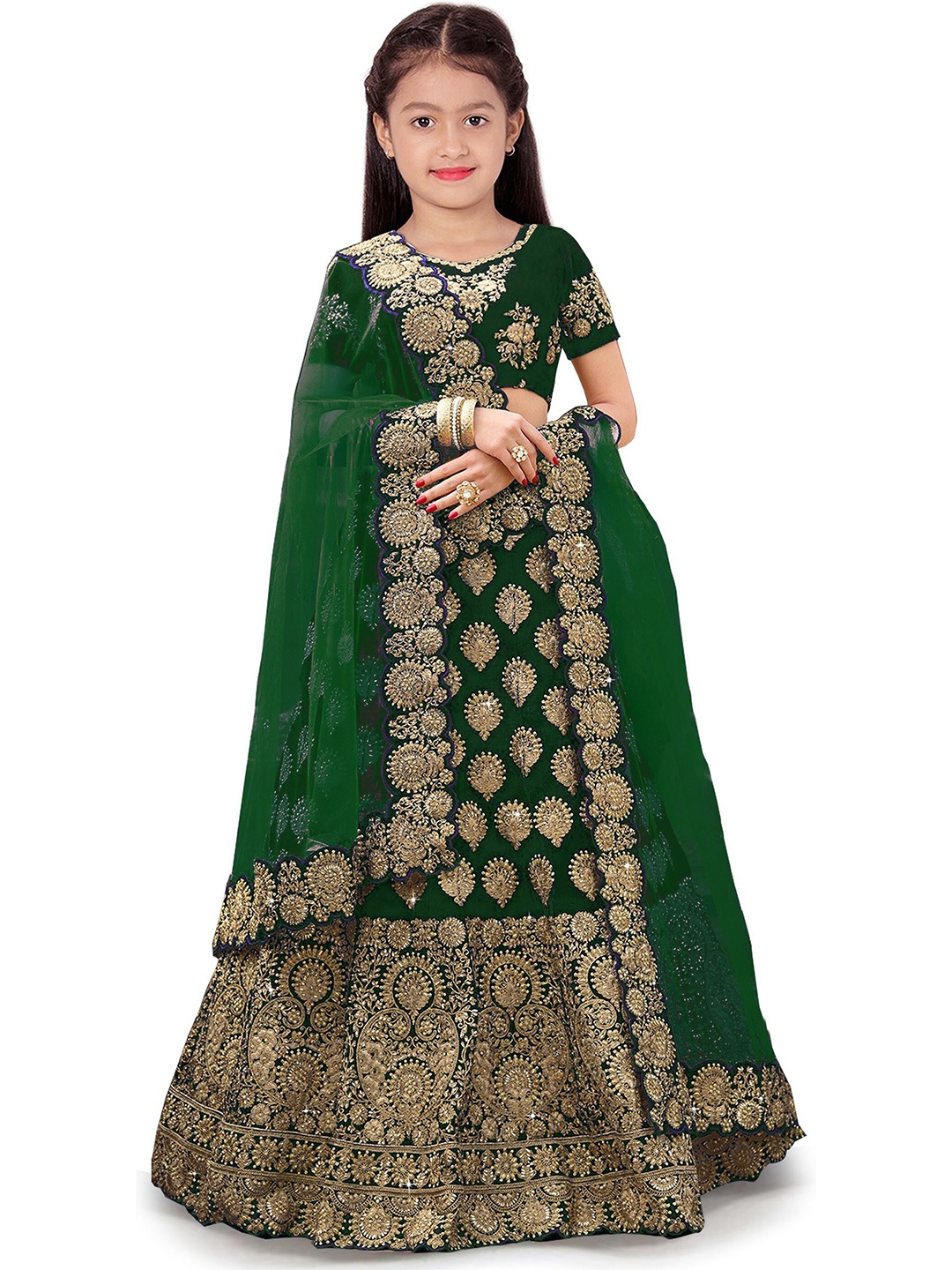 BAESD Girls Embroidered Semi-Stitched Lehenga & Unstitched Blouse With Dupatta, Green
BAESD Girls Embroidered Semi-Stitched Lehenga & Unstitched Blouse With Dupatta, Green