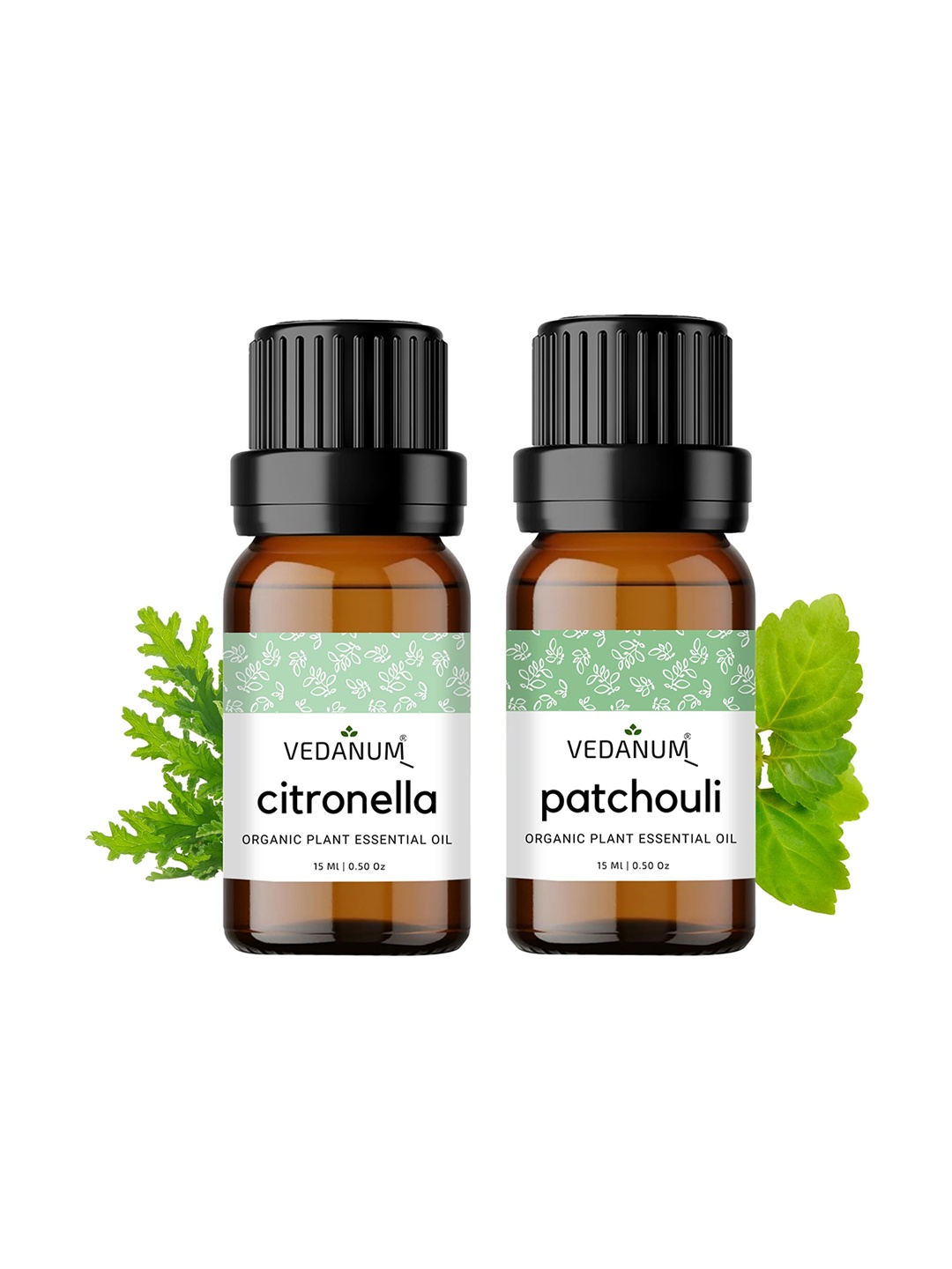 VEDANUM Set of 2 Organic Plant Essential Oils 15 ml Each - Citronella and Patchouli, Transparent
VEDANUM Set of 2 Organic Plant Essential Oils 15 ml Each - Citronella and Patchouli, Transparent