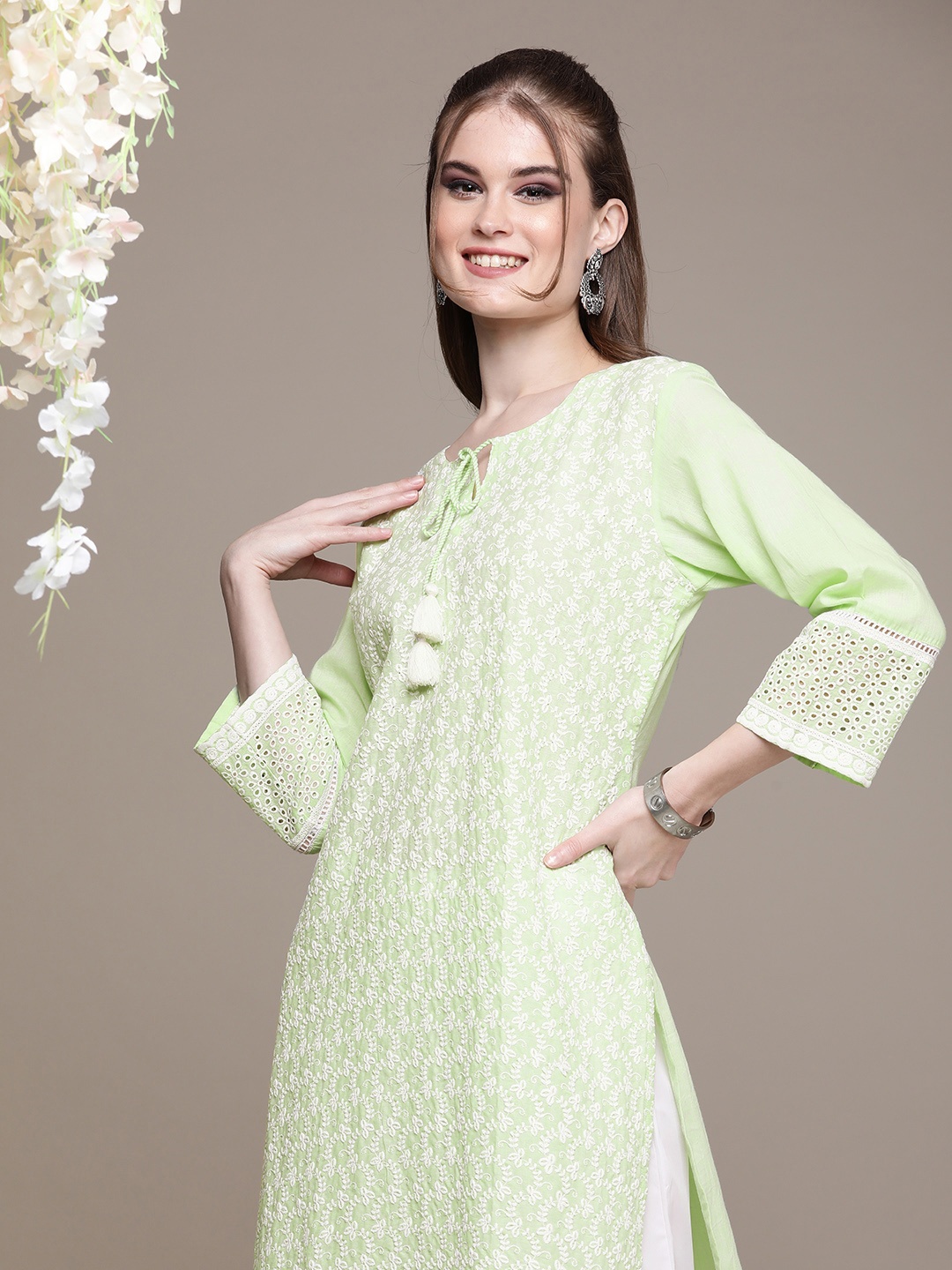 Anouk Women Lime Green Floral Embroidered Regular Thread Work Pure Cotton Kurta with Trousers
Anouk Women Lime Green Floral Embroidered Regular Thread Work Pure Cotton Kurta with Trousers