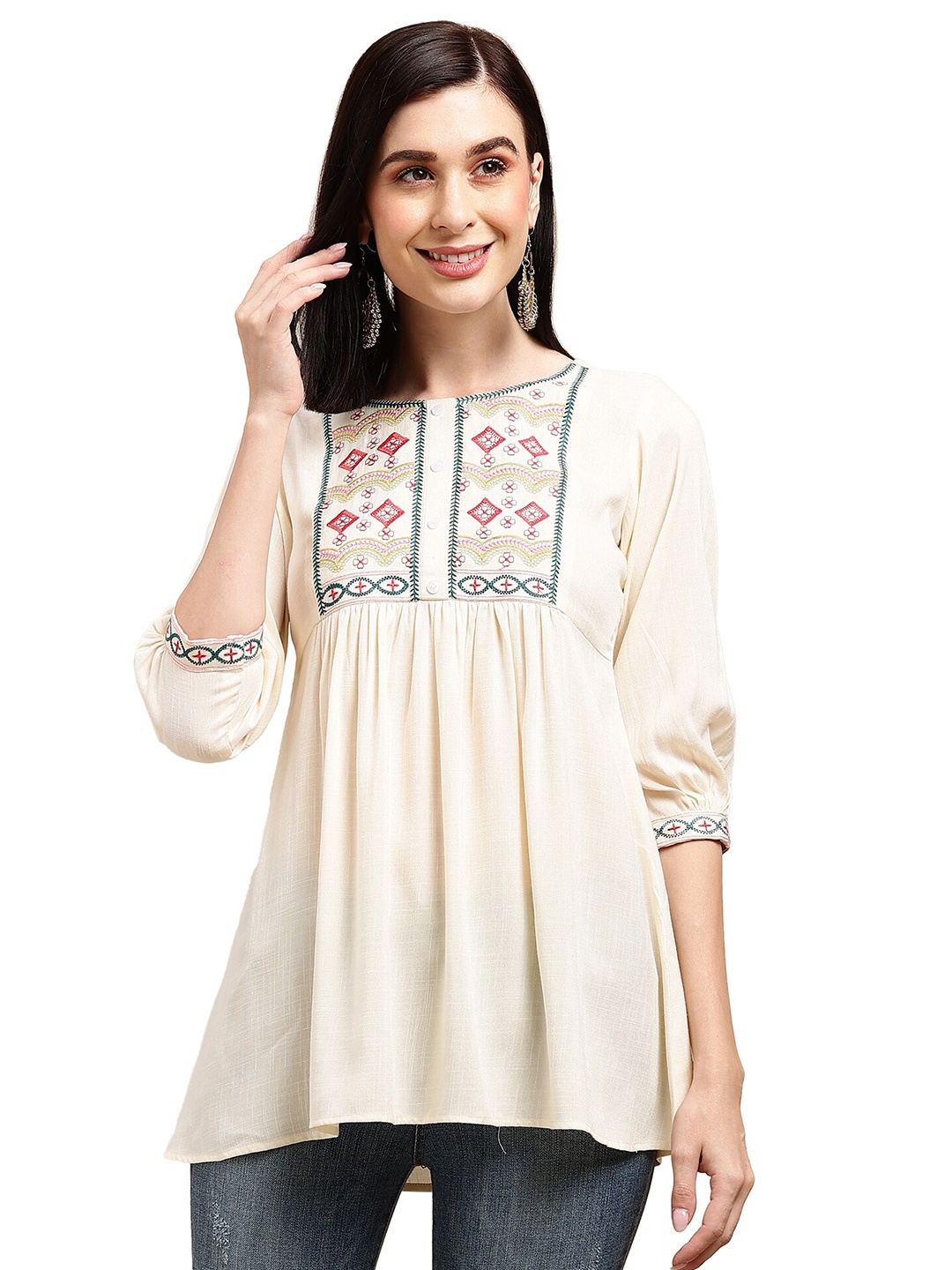 KALINI Off White Print Top