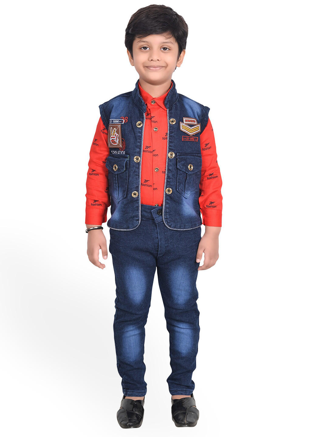KIDZAREA Boys Printed Shirt with Trousers & Jacket, Red 
KIDZAREA Boys Printed Shirt with Trousers & Jacket, Red