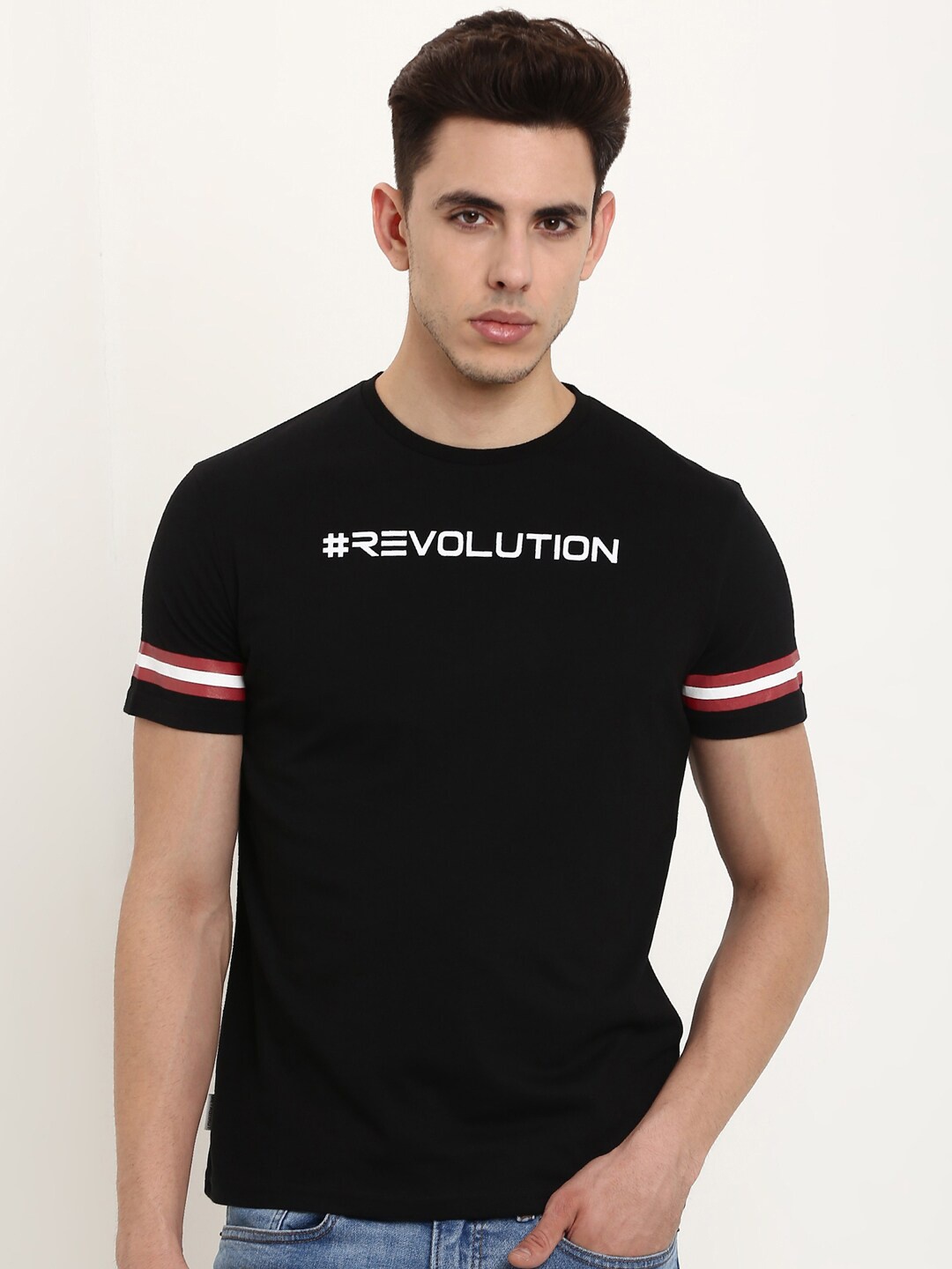 Metronaut Typography Printed Cotton Casual T-shirt, Black
