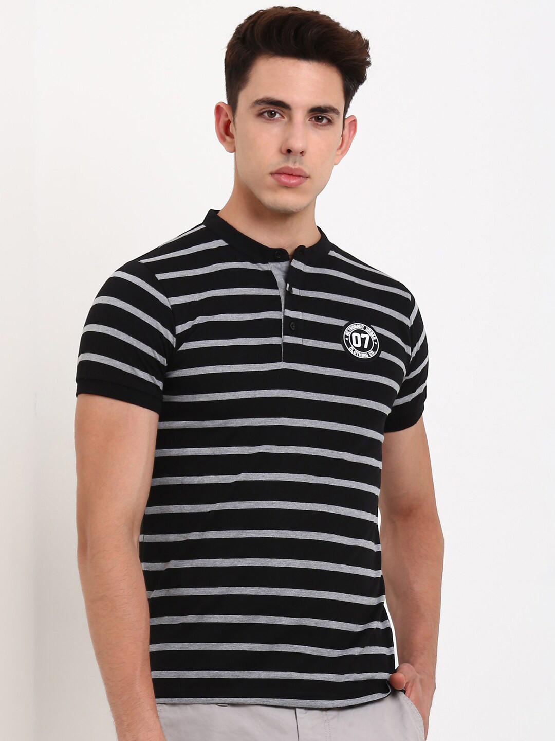 Metronaut Striped Mandarin Collar T-shirt, Black
Metronaut Striped Mandarin Collar T-shirt, Black