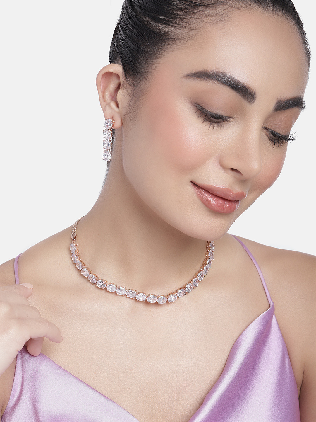 Estele Rose Gold Plated CZ Studded Necklace, White
Estele Rose Gold Plated CZ Studded Necklace, White