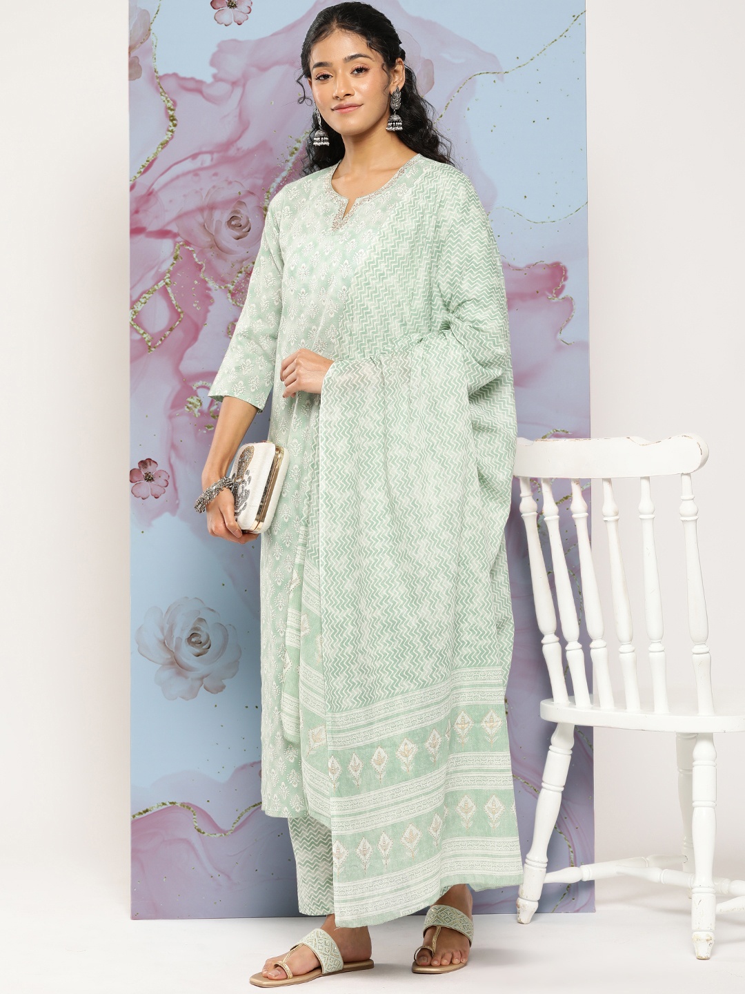 Nayo Women Ethnic Motifs Embroidered Thread Work Cotton Kurta with Palazzos & Dupatta, Green
Nayo Women Ethnic Motifs Embroidered Thread Work Cotton Kurta with Palazzos & Dupatta, Green