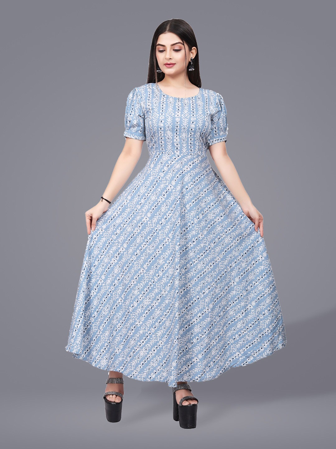 N N ENTERPRISE Ethnic Motifs Printed Puff Sleeves Fit & Flare Maxi Ethnic Dress, Blue
N N ENTERPRISE Ethnic Motifs Printed Puff Sleeves Fit & Flare Maxi Ethnic Dress, Blue
