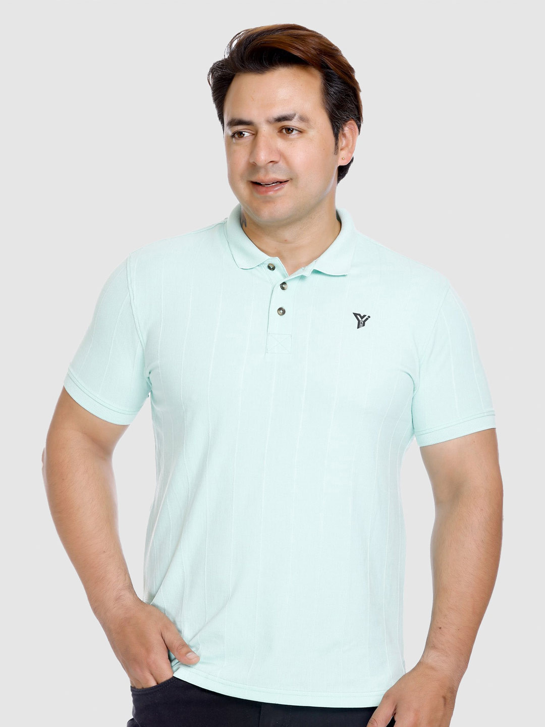 Y&I Polo Collar Short Sleeve T-shirt, Turquoise blue
Y&I Polo Collar Short Sleeve T-shirt, Turquoise blue