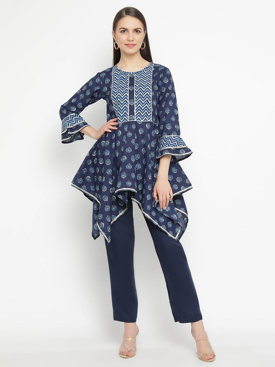 aayusika Ethnic Motif Printed Bell Sleeve Cotton Longline A-line Top With Gotta Patti, Blue
aayusika Ethnic Motif Printed Bell Sleeve Cotton Longline A-line Top With Gotta Patti, Blue