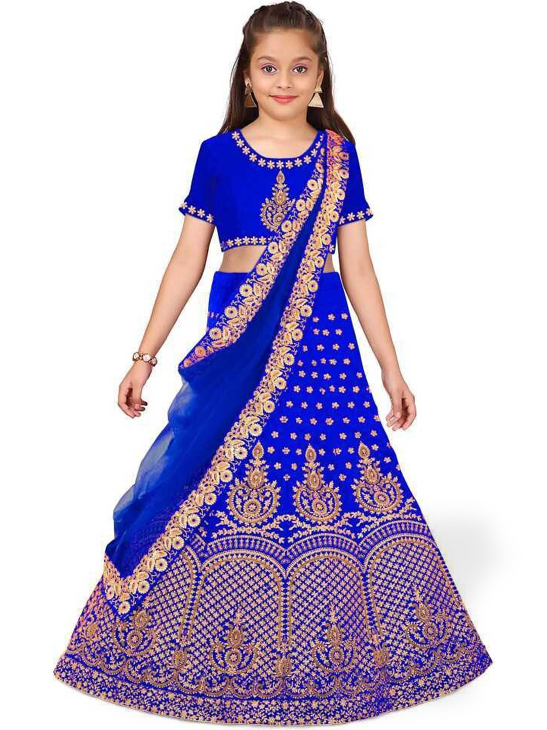 BAESD Girls Blue & Gold-Toned Embroidered Thread Work Semi-Stitched Lehenga & Unstitched Blouse With Dupatta
BAESD Girls Blue & Gold-Toned Embroidered Thread Work Semi-Stitched Lehenga & Unstitched Blouse With Dupatta