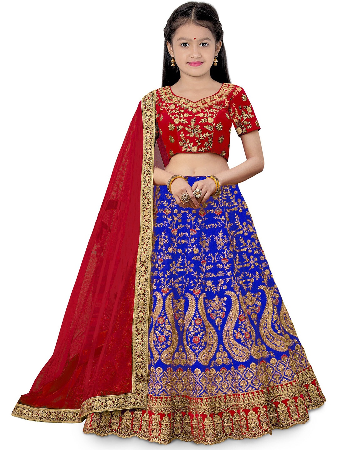 BAESD Girls Blue & Red Embroidered Thread Work Semi-Stitched Lehenga & Unstitched Blouse With Dupatta
BAESD Girls Blue & Red Embroidered Thread Work Semi-Stitched Lehenga & Unstitched Blouse With Dupatta