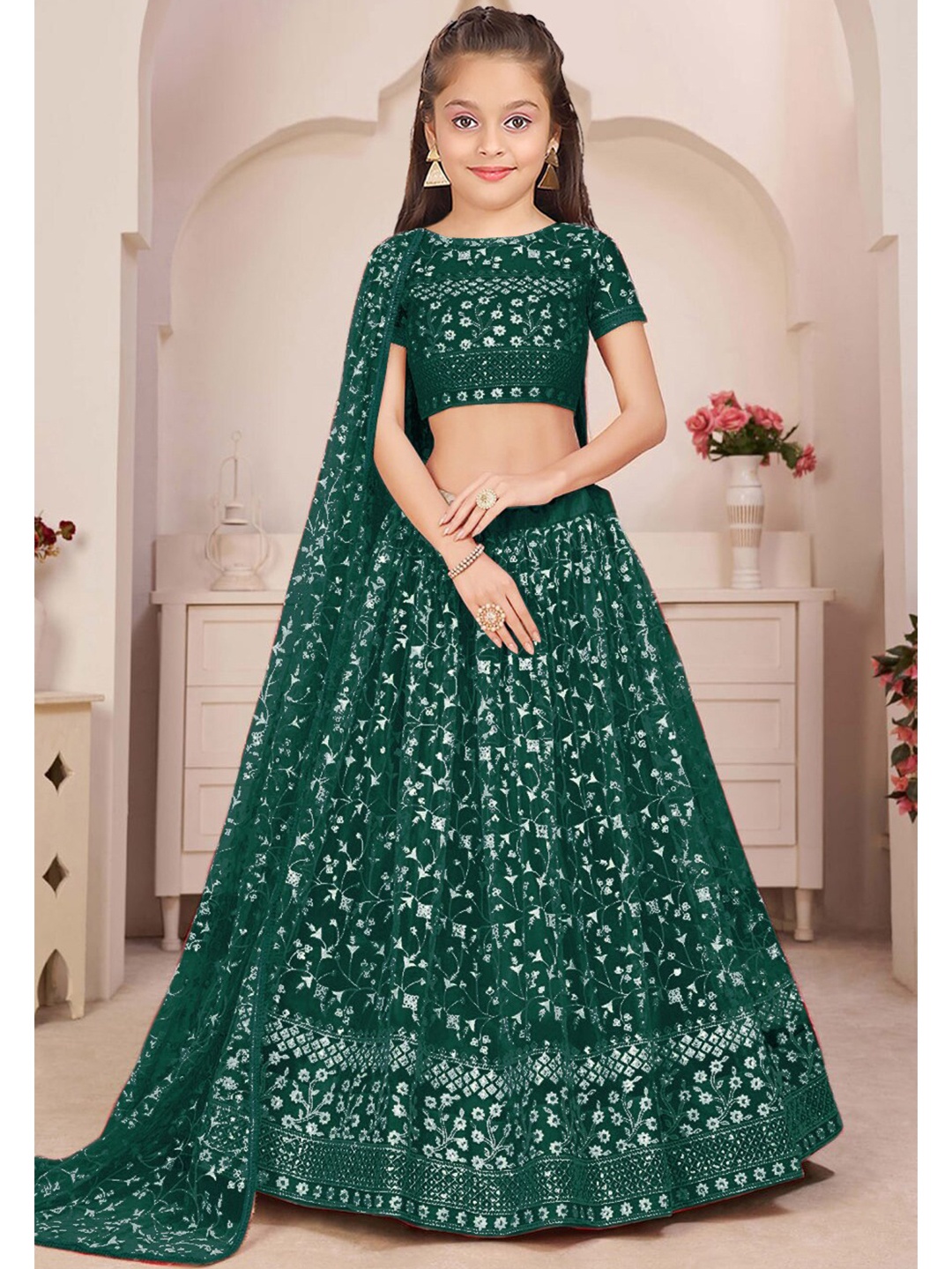 BAESD Girls Embroidered Thread Work Semi-Stitched Lehenga & Unstitched Blouse With Dupatta, Green
BAESD Girls Embroidered Thread Work Semi-Stitched Lehenga & Unstitched Blouse With Dupatta, Green