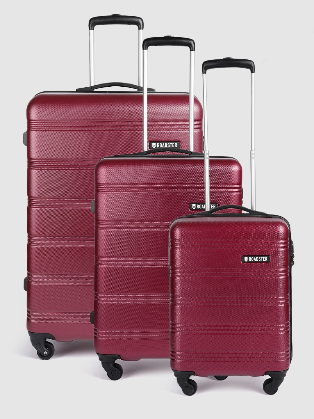Roadster Set of 3 Textured Hard Trolley Bags, Maroon