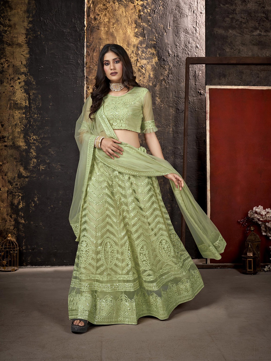 all about you Green Embroidered Sequinned Semi-Stitched Lehenga & Unstitched Blouse With Dupatta
all about you Green Embroidered Sequinned Semi-Stitched Lehenga & Unstitched Blouse With Dupatta