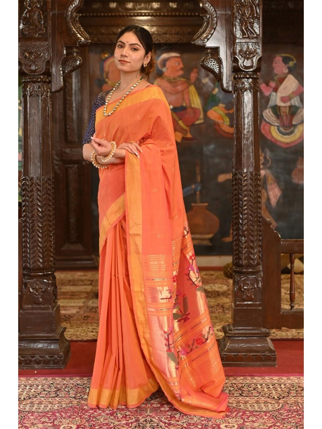 Very Much Indian Ethnic Motif Zari Pure Cotton Paithani Saree With Blouse Piece, Orange
Very Much Indian Ethnic Motif Zari Pure Cotton Paithani Saree With Blouse Piece, Orange