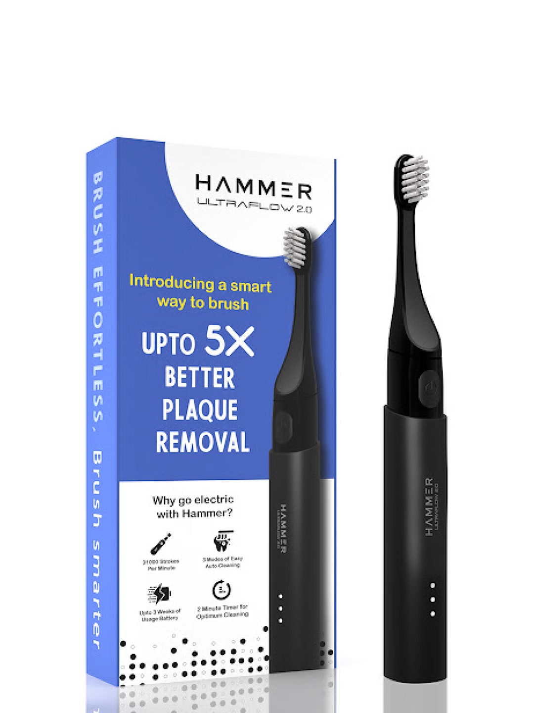 HAMMER Ultraflow 2.0 Electric Toothbrush with 2 Replaceable Brush Heads & 3 Modes - Black
HAMMER Ultraflow 2.0 Electric Toothbrush with 2 Replaceable Brush Heads & 3 Modes - Black