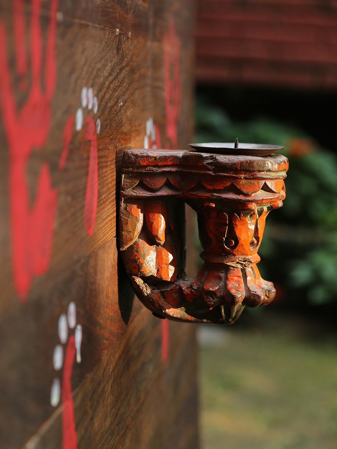 Amoliconcepts Orange Artisanal Wooden Wall Sconce