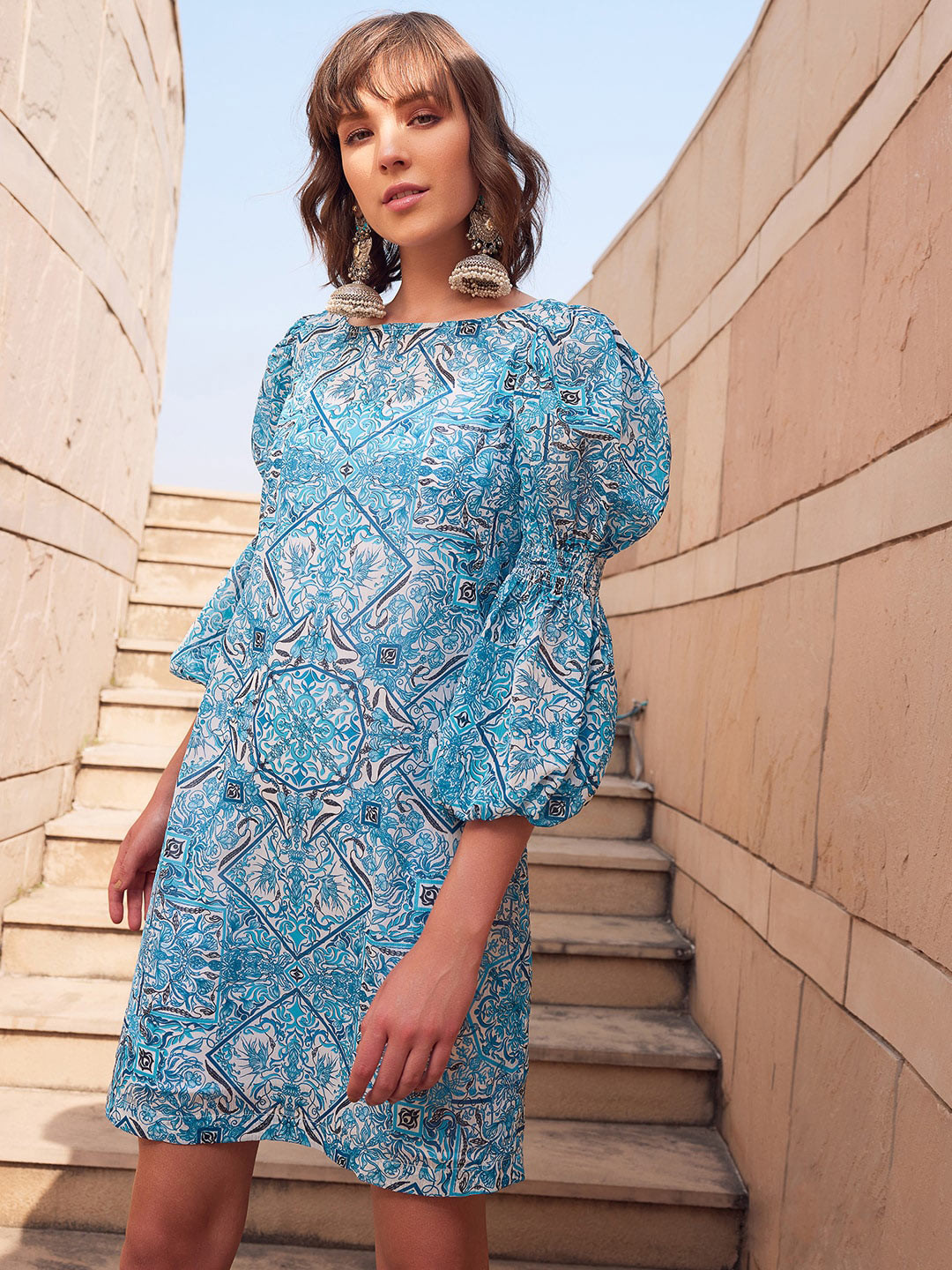 FabAlley X SIDDARTH TYTLER Floral Print Bell Sleeve Chiffon A-Line Dress, Blue
FabAlley X SIDDARTH TYTLER Floral Print Bell Sleeve Chiffon A-Line Dress, Blue