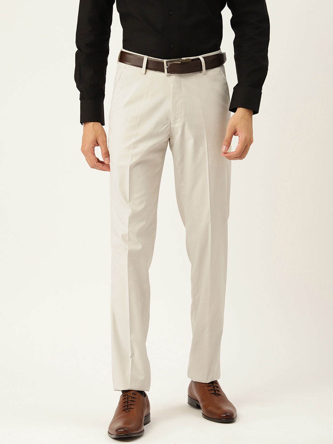 Peter England Men Slim Fit Formal Trousers, Beige