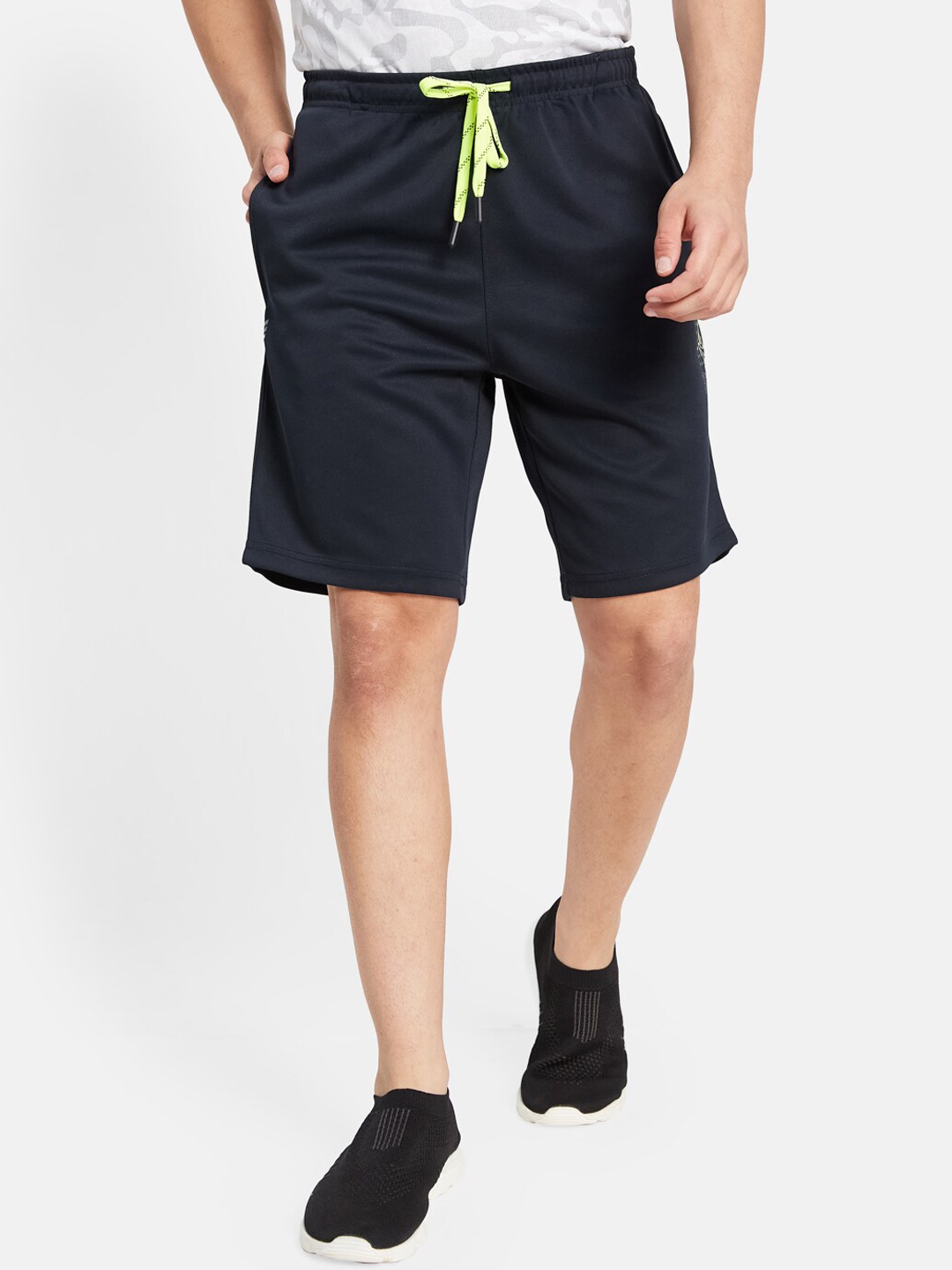 Octave Men Mid Rise Cotton Sports Shorts, Navy blue