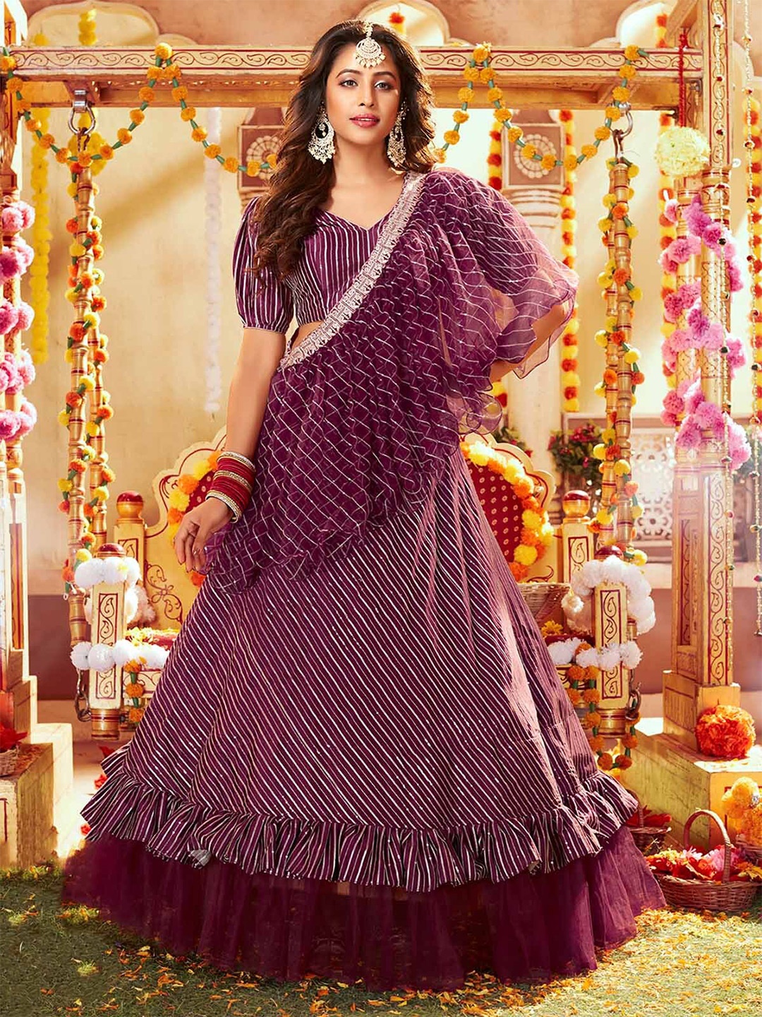 ODETTE Embellished Sequinned Semi-Stitched Lehenga & Unstitched Blouse With Dupatta, Violet
ODETTE Embellished Sequinned Semi-Stitched Lehenga & Unstitched Blouse With Dupatta, Violet