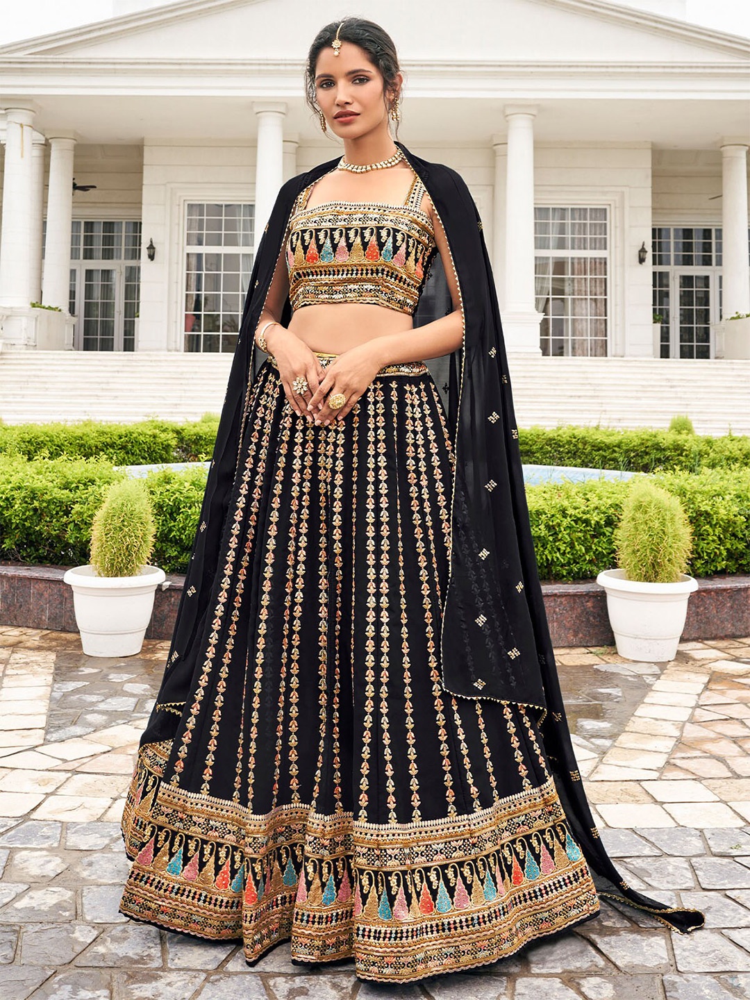 ODETTE Embroidered Thread Work Semi-Stitched Lehenga & Unstitched Blouse With Dupatta, Black
ODETTE Embroidered Thread Work Semi-Stitched Lehenga & Unstitched Blouse With Dupatta, Black