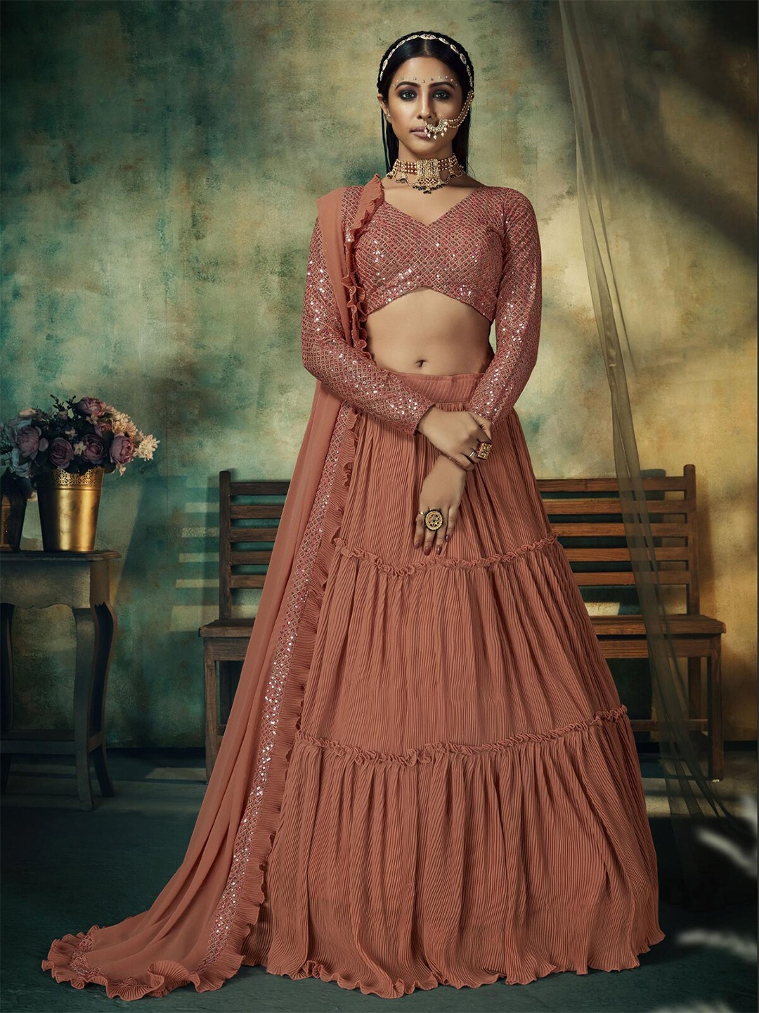 ODETTE Sequinned Embellished Semi-Stitched Lehenga & Unstitched Blouse With Dupatta, Brown
ODETTE Sequinned Embellished Semi-Stitched Lehenga & Unstitched Blouse With Dupatta, Brown