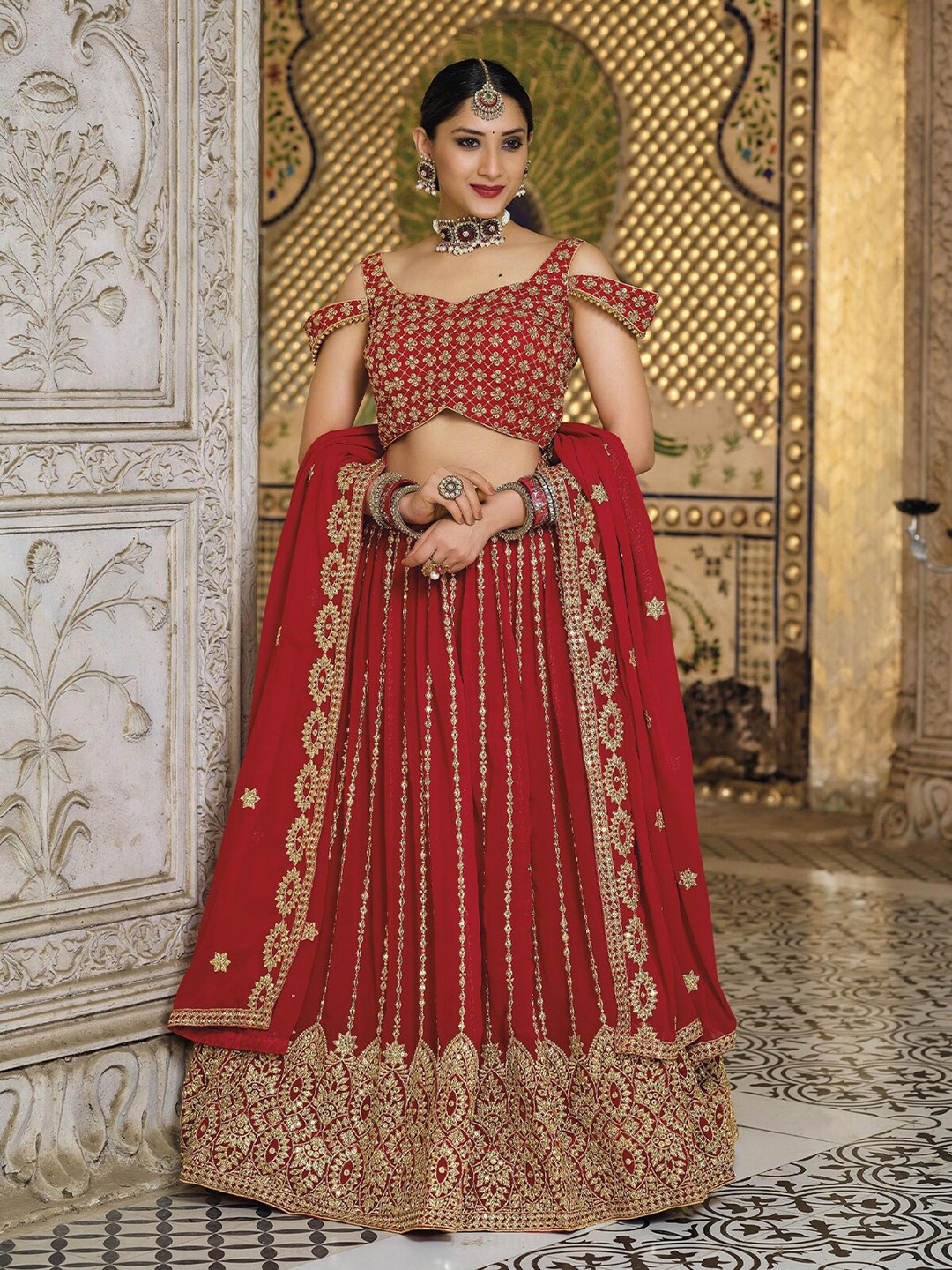 ODETTE Embroidered Thread Work Semi-Stitched Lehenga & Unstitched Blouse With Dupatta, Red
ODETTE Embroidered Thread Work Semi-Stitched Lehenga & Unstitched Blouse With Dupatta, Red