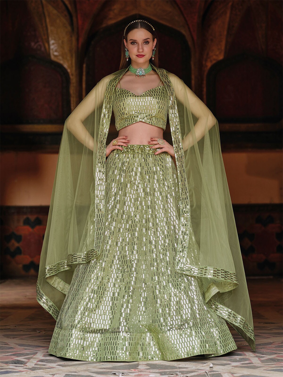 ODETTE Embellished Sequinned Semi-Stitched Lehenga & Unstitched Blouse With Dupatta, Lime green
ODETTE Embellished Sequinned Semi-Stitched Lehenga & Unstitched Blouse With Dupatta, Lime green