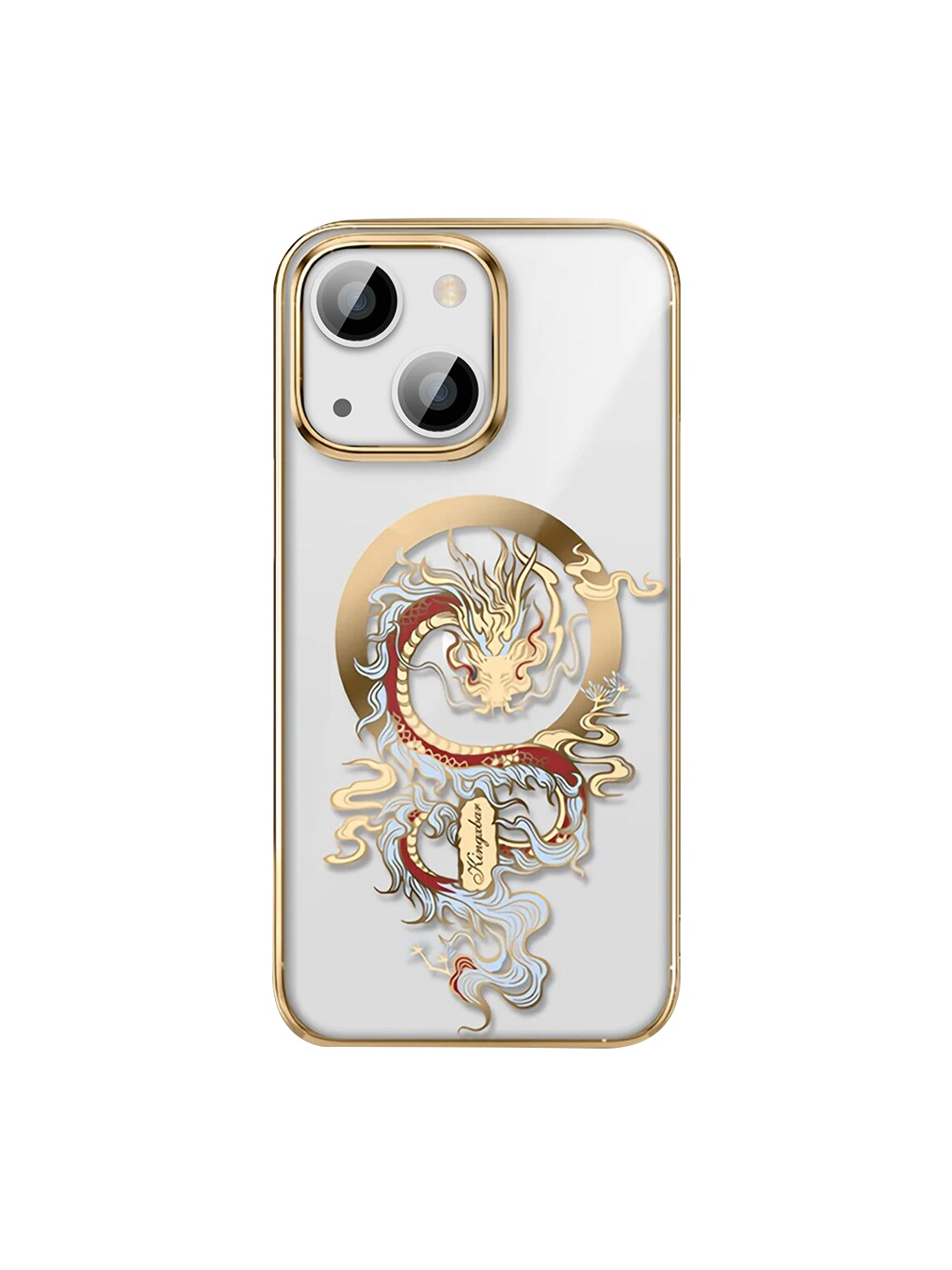 TREEMODA MagSafe Laser Carving Electroplated iPhone 14 Back Case, White