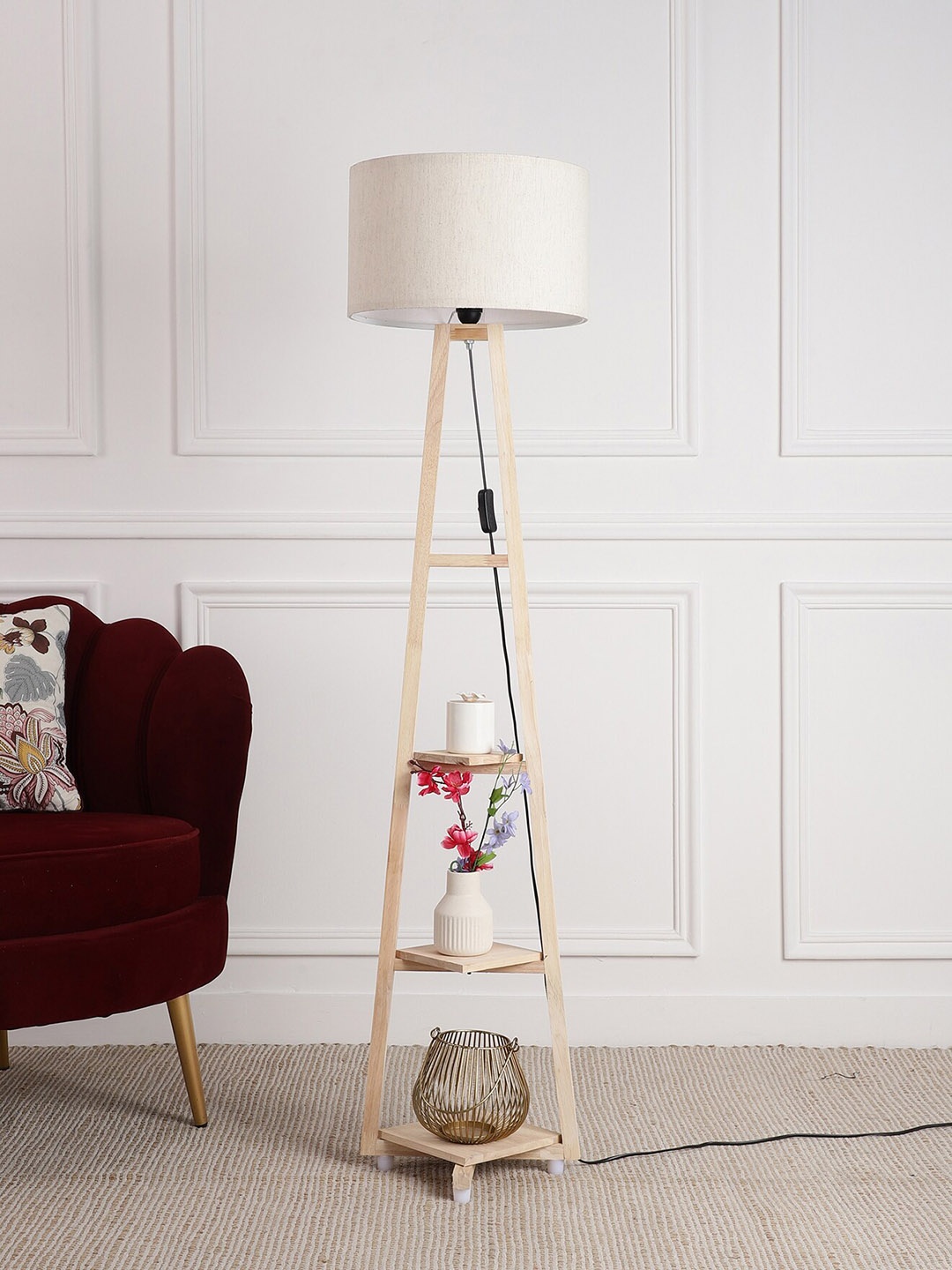 SANDED EDGE Beige Wooden Shelf Floor Lamp