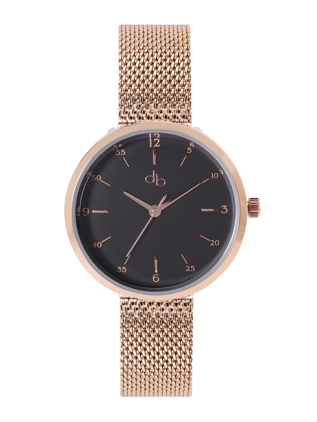 DressBerry Women Black Brass Embellished Dial & Rose Gold-Plated Stainless Steel Textured Straps Analogue Watch
DressBerry Women Black Brass Embellished Dial & Rose Gold-Plated Stainless Steel Textured Straps Analogue Watch