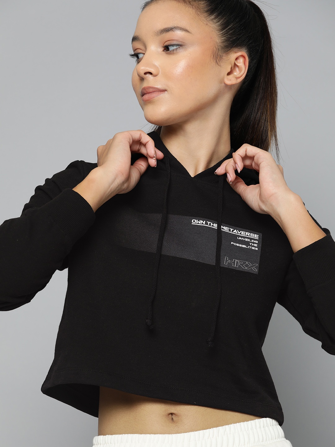 HRX by Hrithik Roshan Minimal Typography Printed Cropped Hooded Lifestyle Sweatshirt, Black
HRX by Hrithik Roshan Minimal Typography Printed Cropped Hooded Lifestyle Sweatshirt, Black