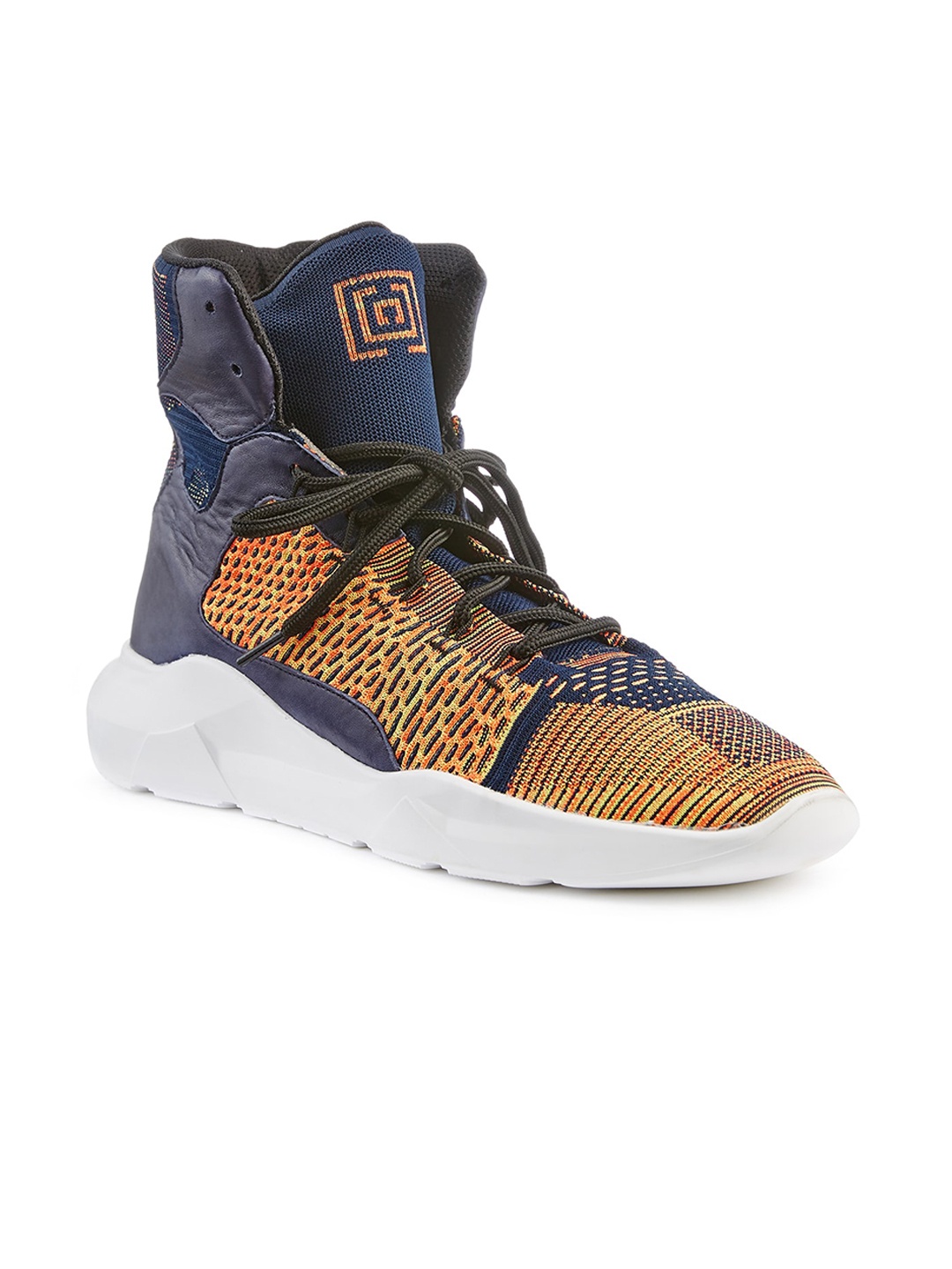 FREESOUL FREEUP Mid Top Woven Design Textile Contrast Sole Sneakers, Navy blue