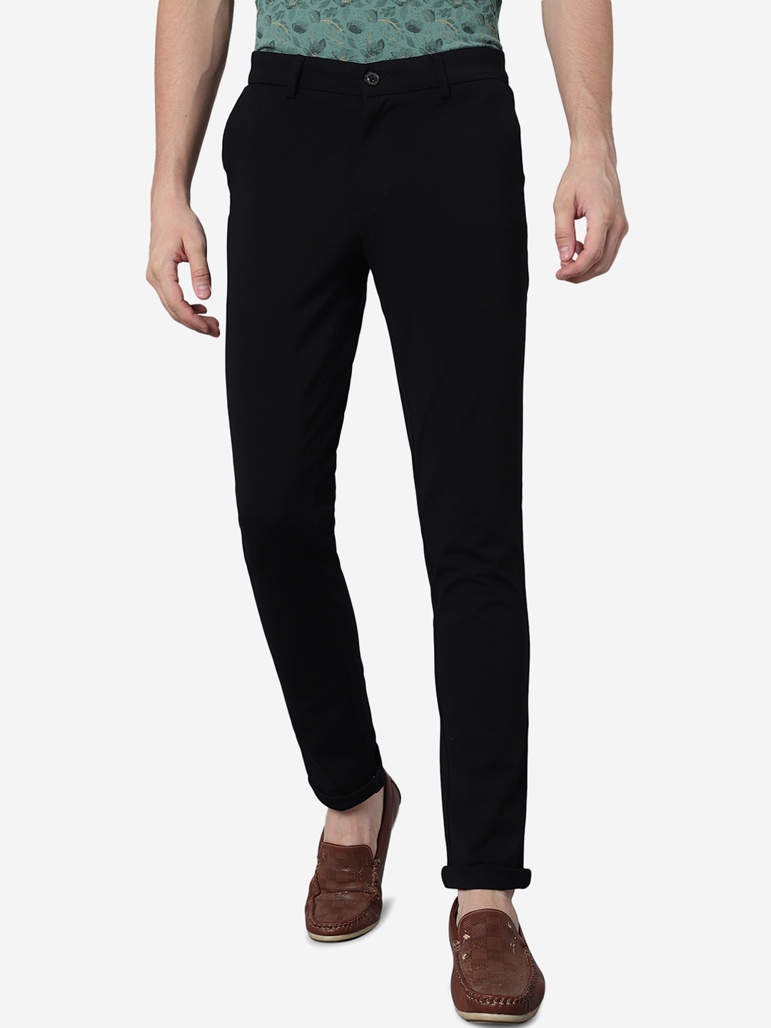 JADE BLUE Men Mid-Rise Slim Fit Pure Cotton Chinos Trousers, Black