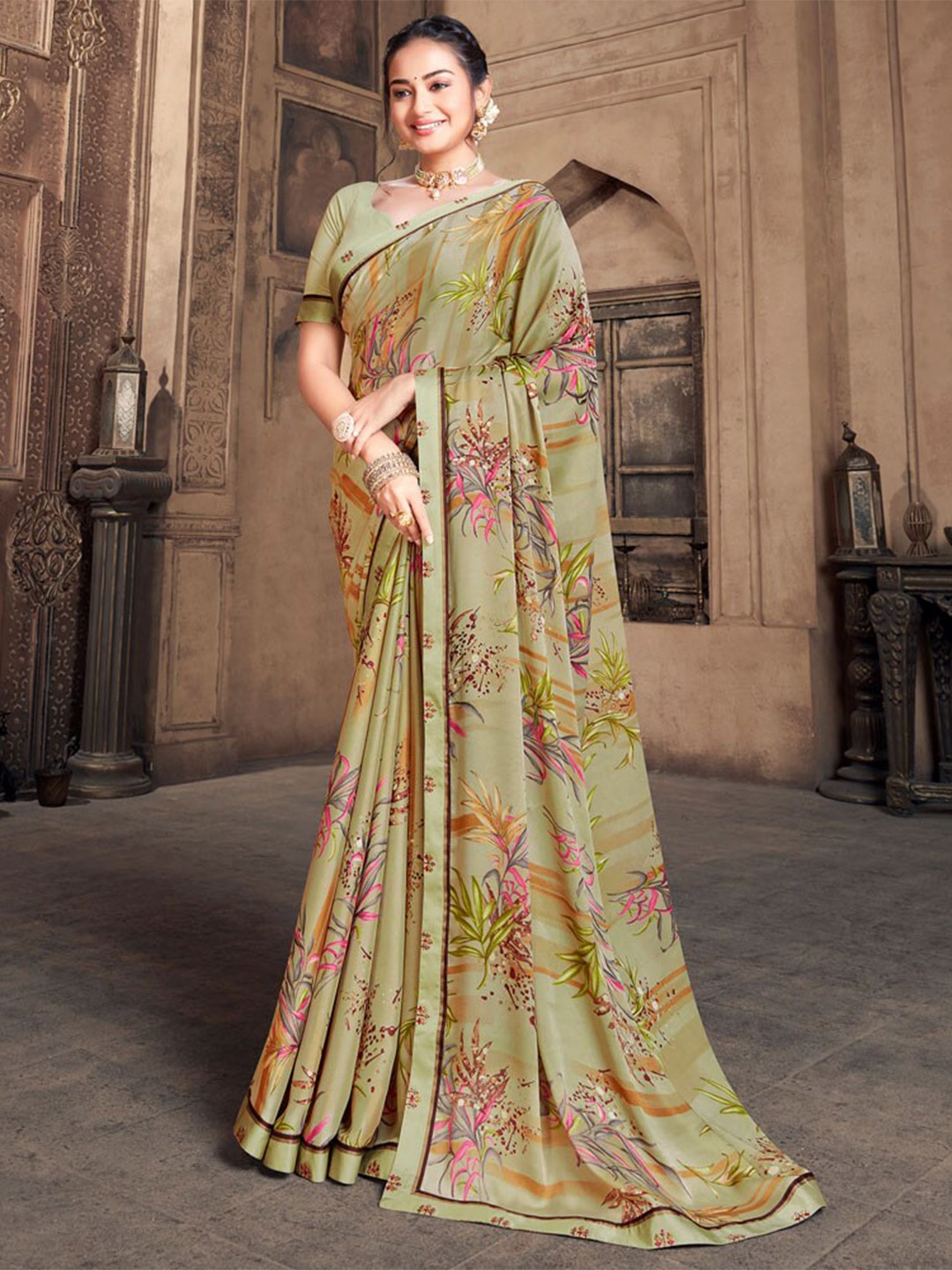 Vishal Prints Floral Printed Saree, Green