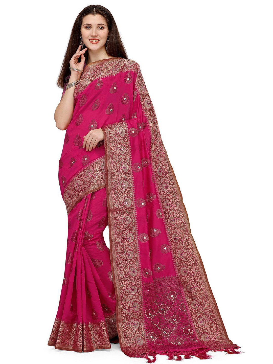 ODETTE Woven Design Zari Saree, Pink