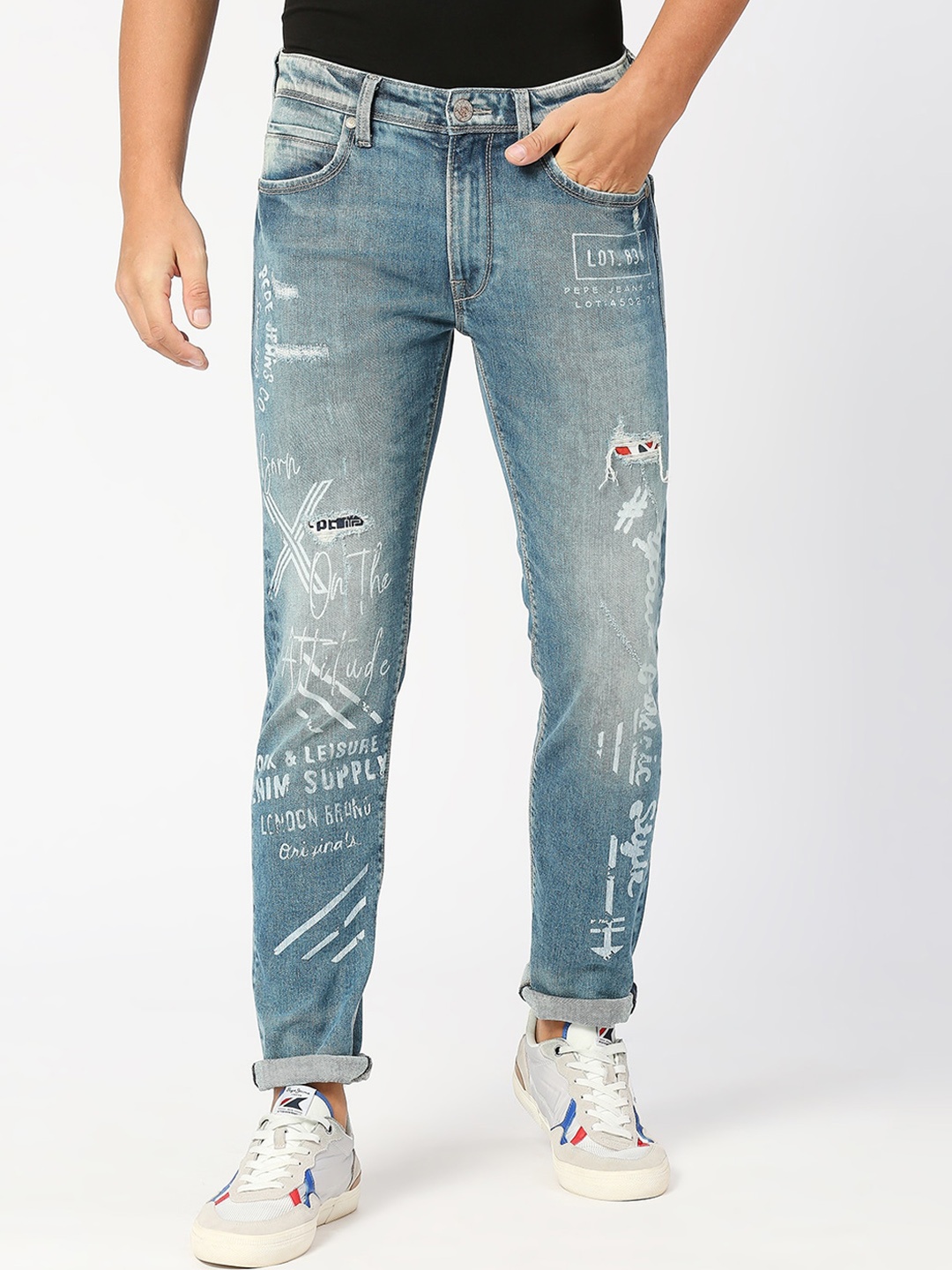 Pepe Jeans Men Tapered Fit Low-Rise Mildly Distressed Heavy Fade Printed Stretchable Jeans, Blue
Pepe Jeans Men Tapered Fit Low-Rise Mildly Distressed Heavy Fade Printed Stretchable Jeans, Blue