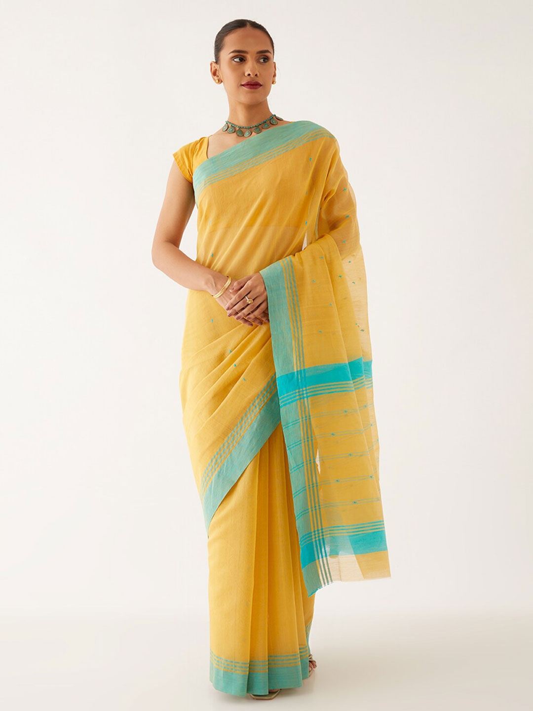Taneira Woven Design Silk Cotton Chanderi Saree, Yellow
